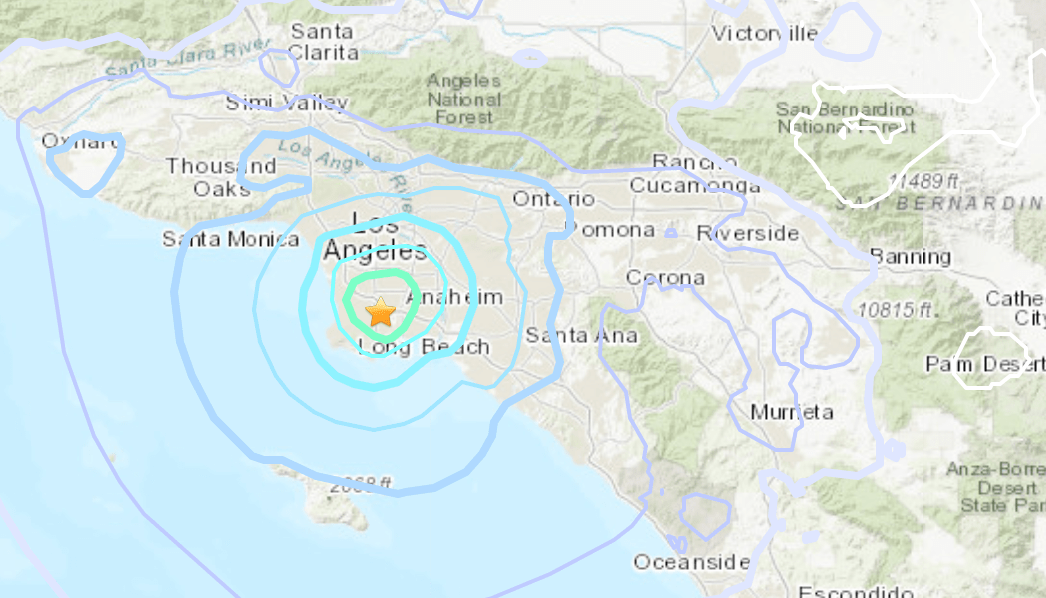 A magnitude 4.3 earthquake that hit in Carson on Sept. 17, 2021, is seen in a map provided by the U.S. Geological Survey.