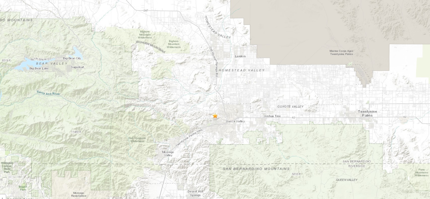 An earthquake with a preliminary magnitude of 3.0 struck near Yucca Valley on Sept. 30, 2021. (USGS)