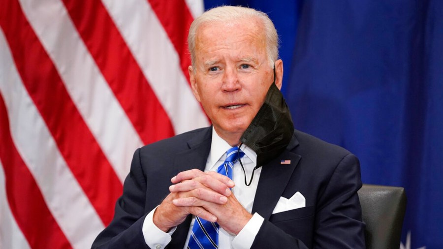 President Joe Biden meets with Australian Prime Minister Scott Morrison at the Intercontinental Barclay Hotel during the United Nations General Assembly, Tuesday, Sept. 21, 2021, in New York. (AP Photo/Evan Vucci)