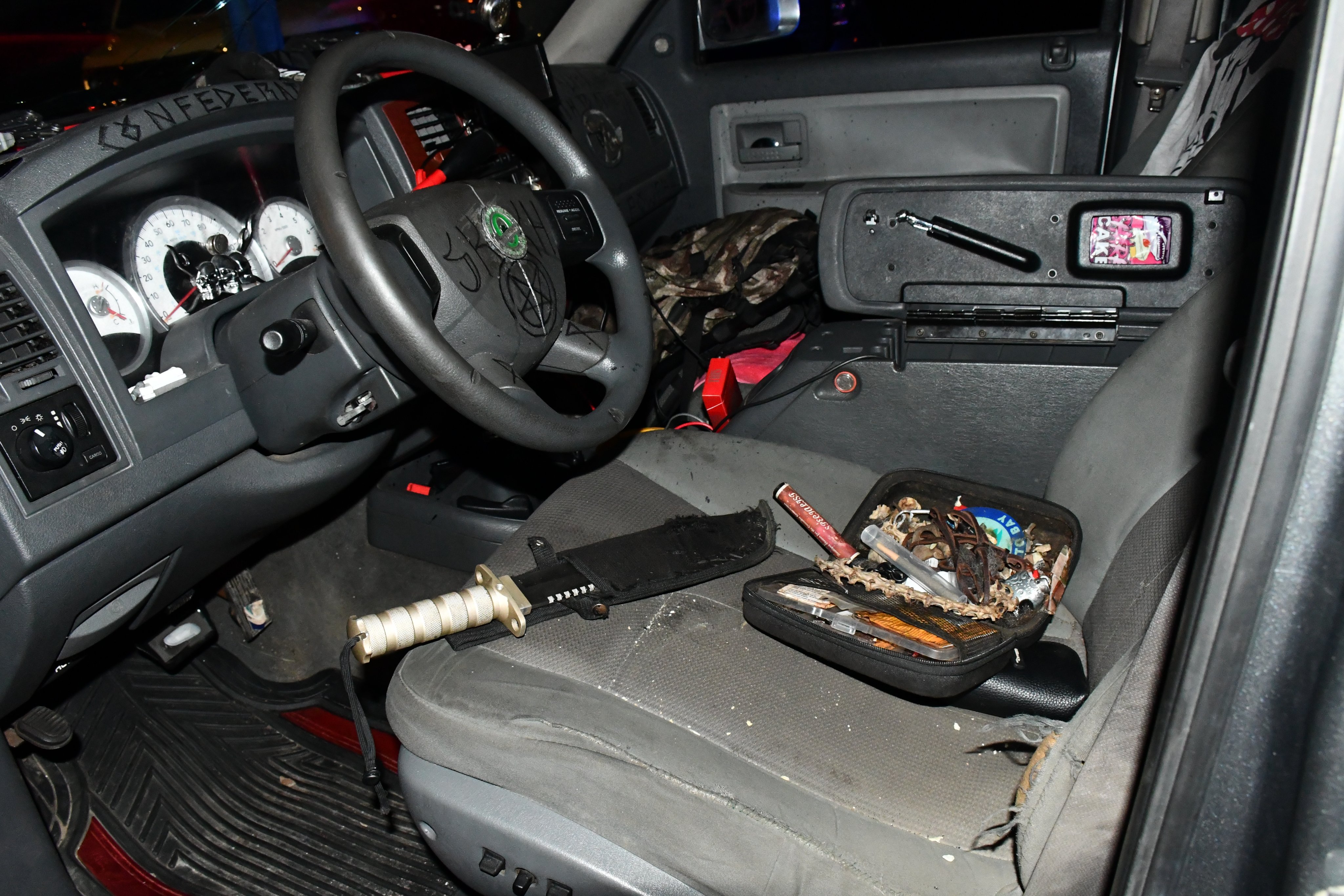 An image released by U.S. Capitol police on Sept. 13, 2021 shows the inside of a truck belonging to a man arrested near DNC headquarters.