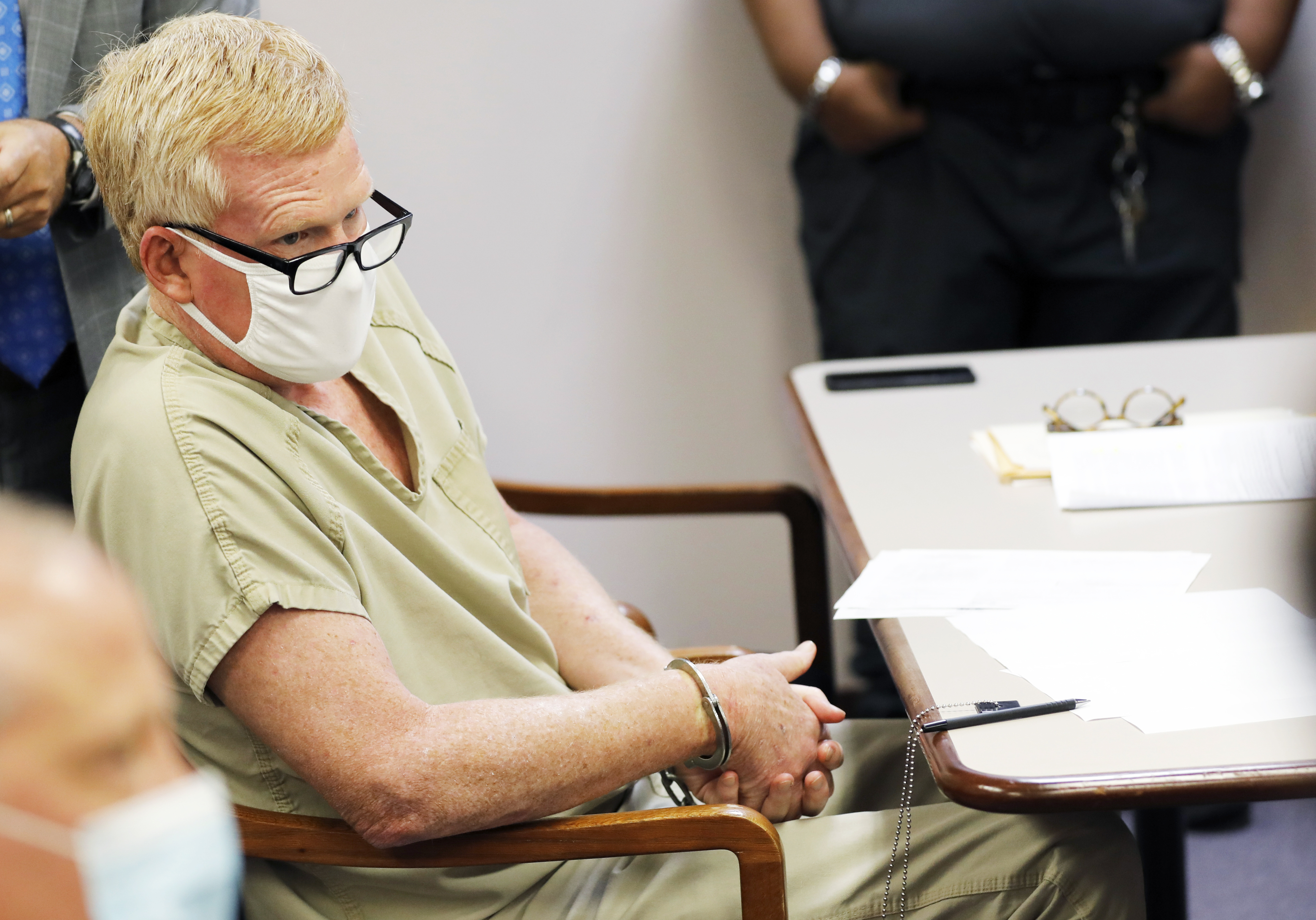 Alex Murdaugh sits during his bond hearing Thursday, Sept. 16, 2021, in Varnville, S.C.For a century, the Murdaughs have quietly steered much of the legal world in this corner of the state, by running the prosecutor’s office and a large civil law firm. Then, in June, Murdaugh’s wife, Maggie, and son Paul were killed at the family’s sprawling estate. Six investigations are underway, over the killings, stolen money, death coverups and a Sept. 4 shooting in which a bullet grazed Murdaugh’s head on a lonely highway. Police said he tried to arrange his own death and make sure a $10 million life insurance policy would pay off for his surviving son. (AP Photo/Mic Smith, File)