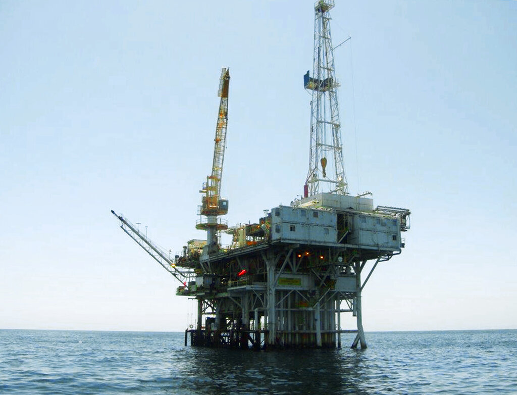 This undated file photo provided by the California State Lands Commission shows Platform Holly, an oil drilling rig in the Santa Barbara Channel offshore of the city of Goleta, Calif. (State Lands Commission via AP, File)