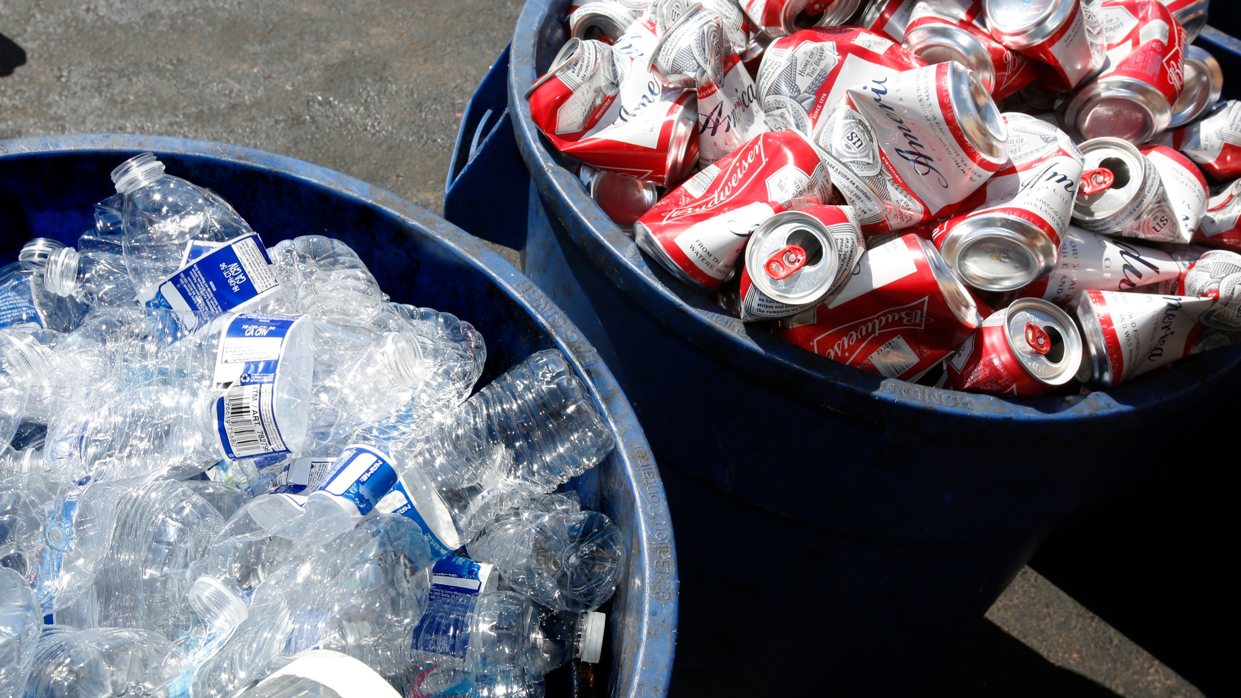 Cans and plastic bottles brought in for recycling are seen at a recycling center in Sacramento on July 5, 2016. (Rich Pedroncelli / Associated Press)