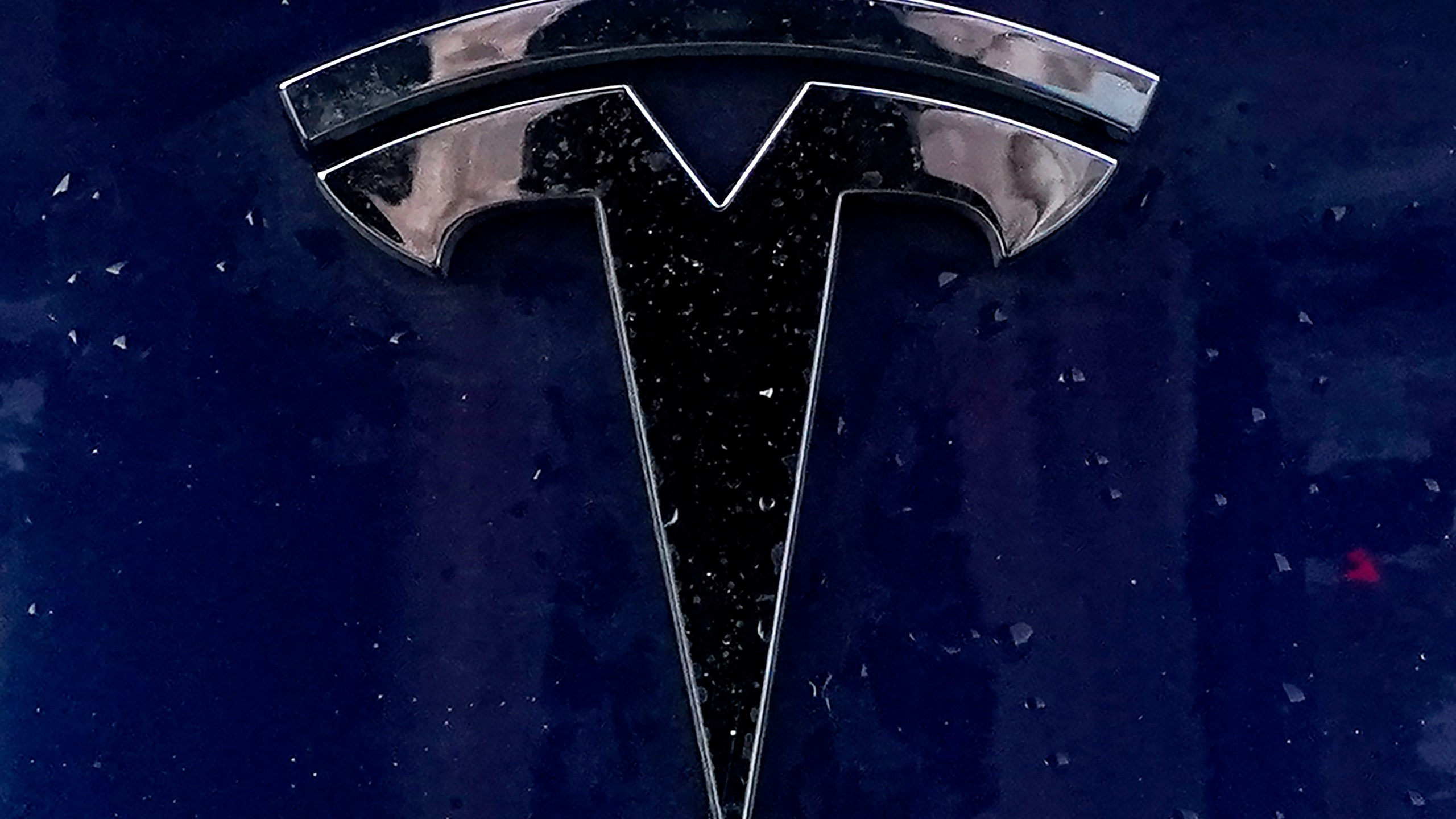 A Tesla electric vehicle emblem is affixed to a passenger vehicle on Feb. 21, 2021, in Boston. (AP Photo/Steven Senne, File)