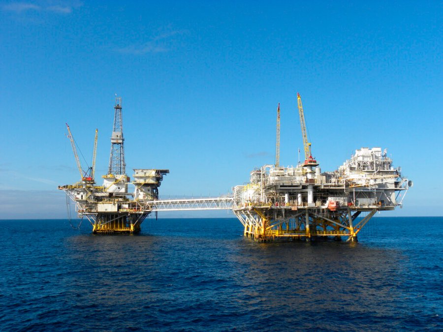 In this Oct. 22, 2012, file photo provided by the federal Bureau of Safety and Environmental Enforcement, the platforms Ellen and Elly stand offshore near Long Beach, Calif., in the BSEE's Pacific Region. (Bureau of Safety and Environmental Enforcement via AP, File)