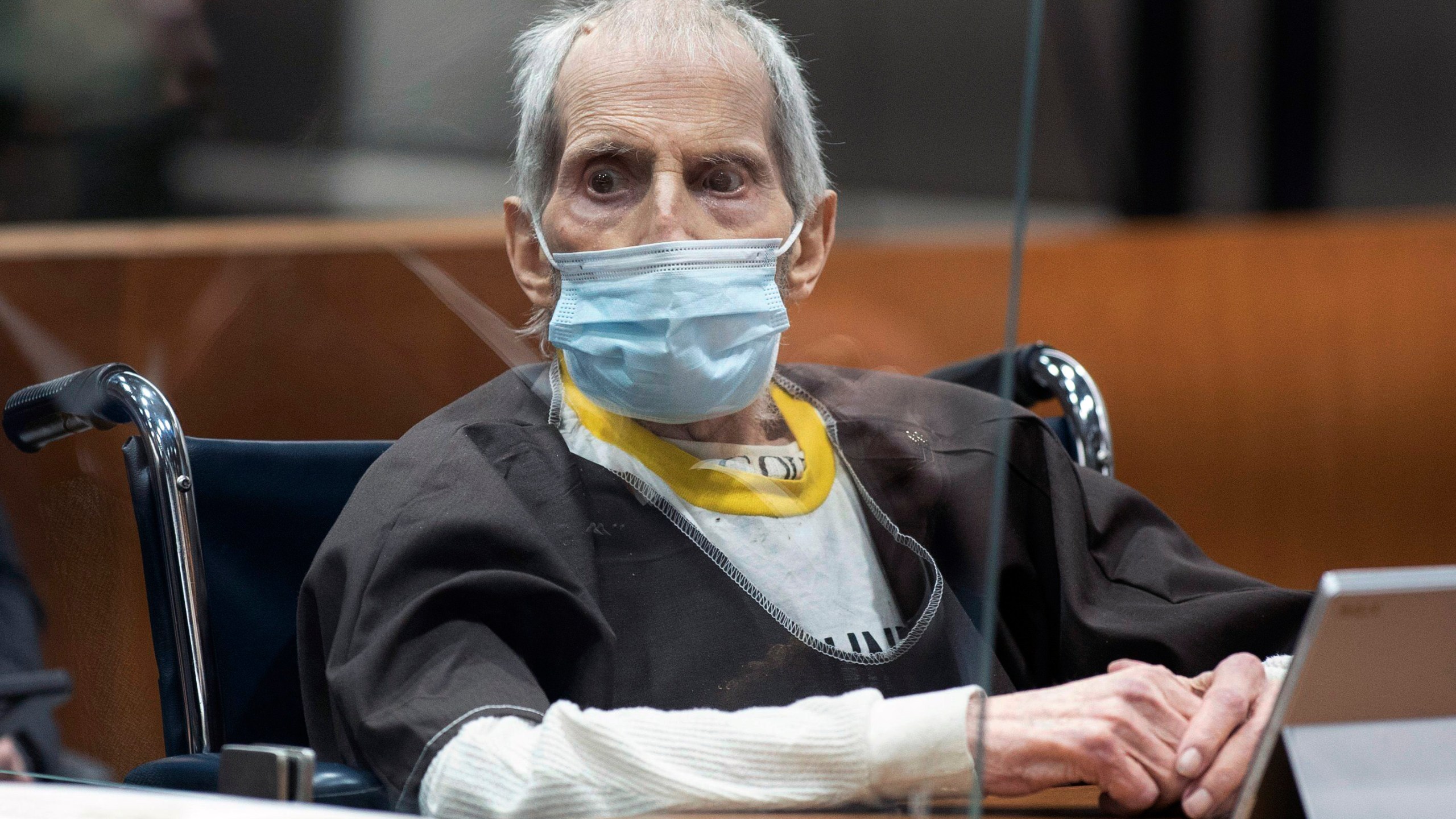 New York real estate scion Robert Durst, 78, sits in the courtroom as he is sentenced to life in prison without chance of parole on Oct. 14, 2021, at the Airport Courthouse in Los Angeles. (Myung J. Chung/Los Angeles Times via AP, Pool)