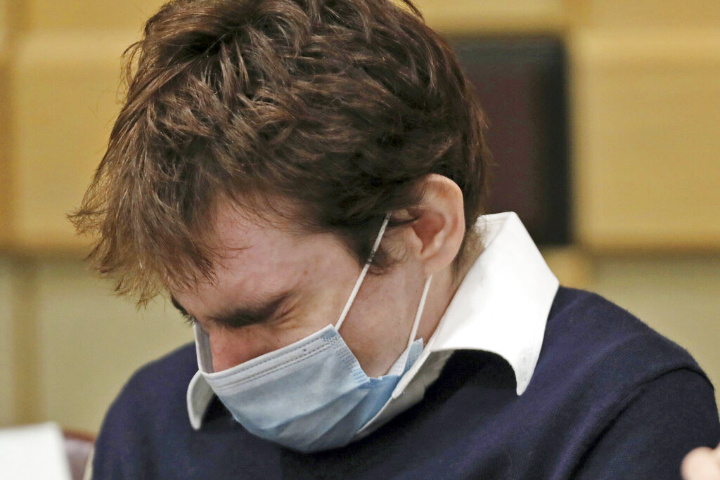 In this Wednesday, Oct. 6, 2021, file photo, Parkland school shooter Nikolas Cruz cries during day two of jury selection in his trial at the Broward County Courthouse in Fort Lauderdale Fla. (Amy Beth Bennett/South Florida Sun Sentinel via AP, Pool, File)