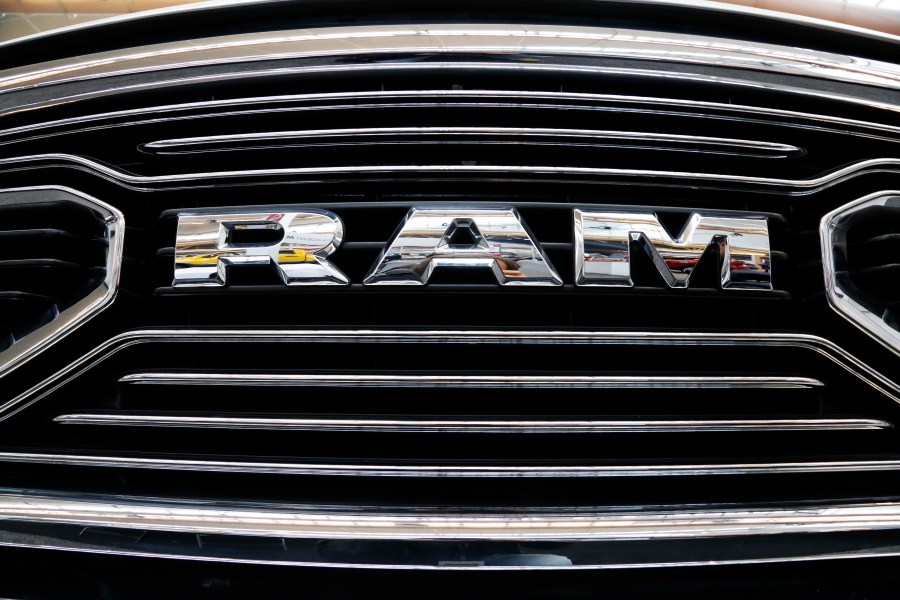 This is the grill of a 2018 Ram truck on display at the Pittsburgh Auto Show, in a Thursday, Feb. 15, 2018, file photo. U.S. safety regulators are investigating fuel pump failures in more than 600,000 diesel Ram trucks that could cause the engines to stall or lose power. The National Highway Traffic Safety Administration says in documents posted on its website Monday, Oct. 18, 2021, that it received 22 complaints and two field reports of engines stalling due to high-pressure fuel pumps failing.(AP Photo/Gene J. Puskar, File)