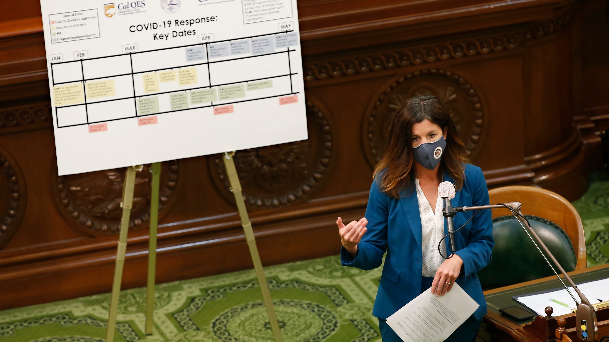 In this May 11, 2020, file photo, Assemblywoman Cottie Petrie-Norris speaks during an oversight hearing in Sacramento, Calif. (AP Photo/Rich Pedroncelli, File)