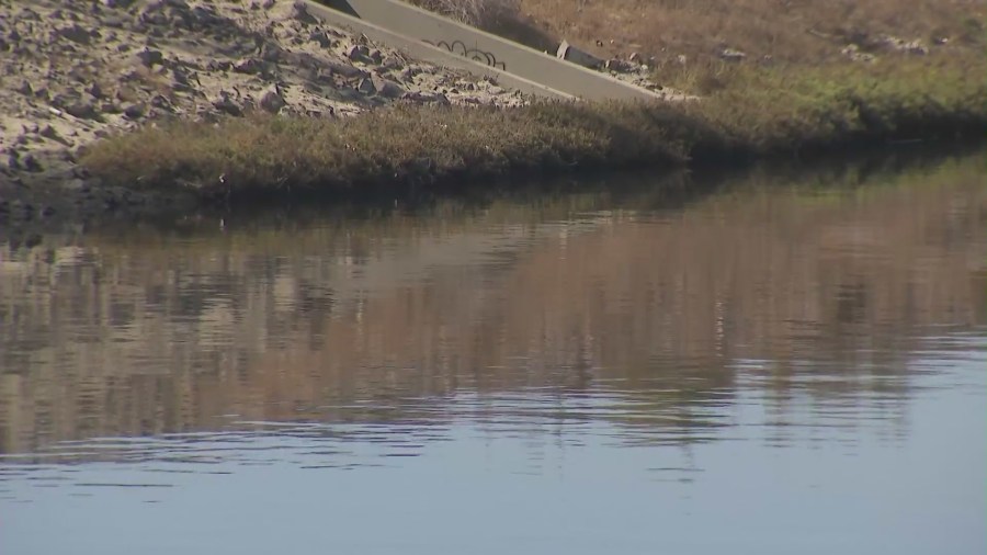 The Dominguez Channel is shown on Oct. 9, 2021. (KTLA)