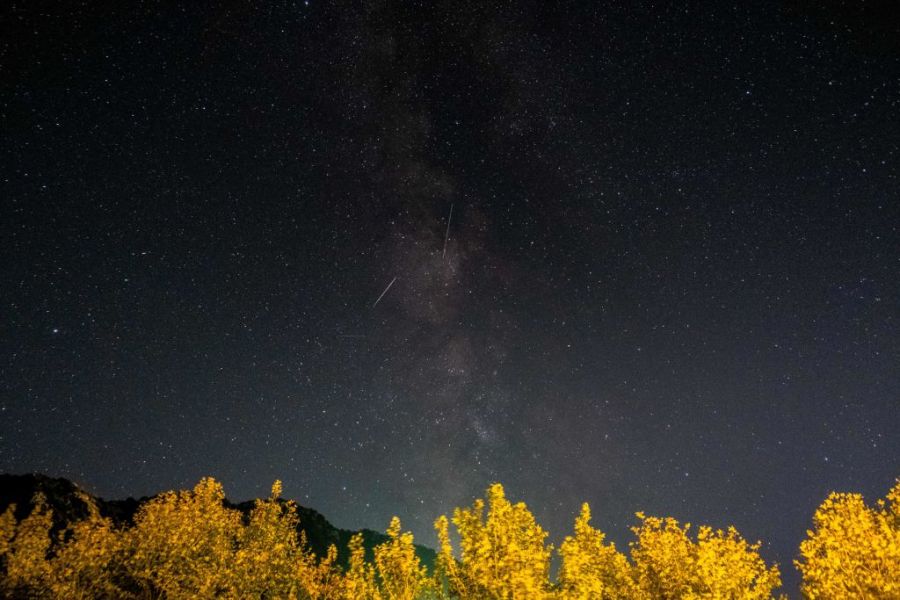 Meteors of the Orionid meteor shower streak through the sky above the mountainous area of Tannourine in northern Lebanon, on Oct. 3, 2021. (Ibrahim CHALHOUB / AFP) (Photo by IBRAHIM CHALHOUB/AFP via Getty Images)