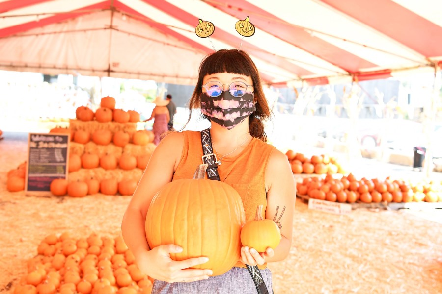 People visit Mr. Jack O'Lanterns Pumpkin Patch on Oct. 4, 2020, in Los Angeles, California. (Amy Sussman/Getty Images)