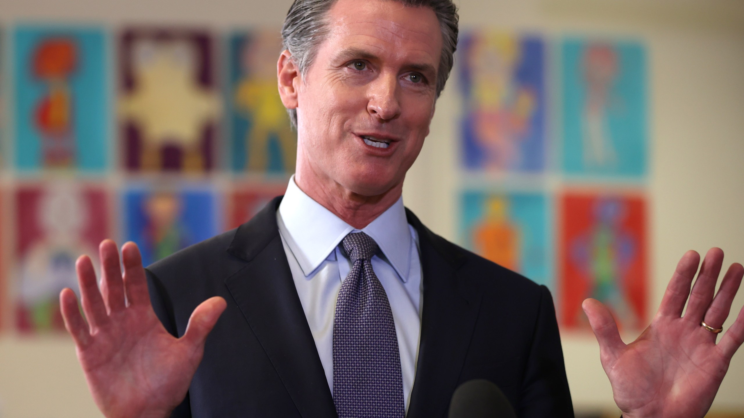 Gov. Gavin Newsom speaks during a news conference after meeting with students at James Denman Middle School in San Francisco on Oct. 1, 2021. (Justin Sullivan / Getty Images)