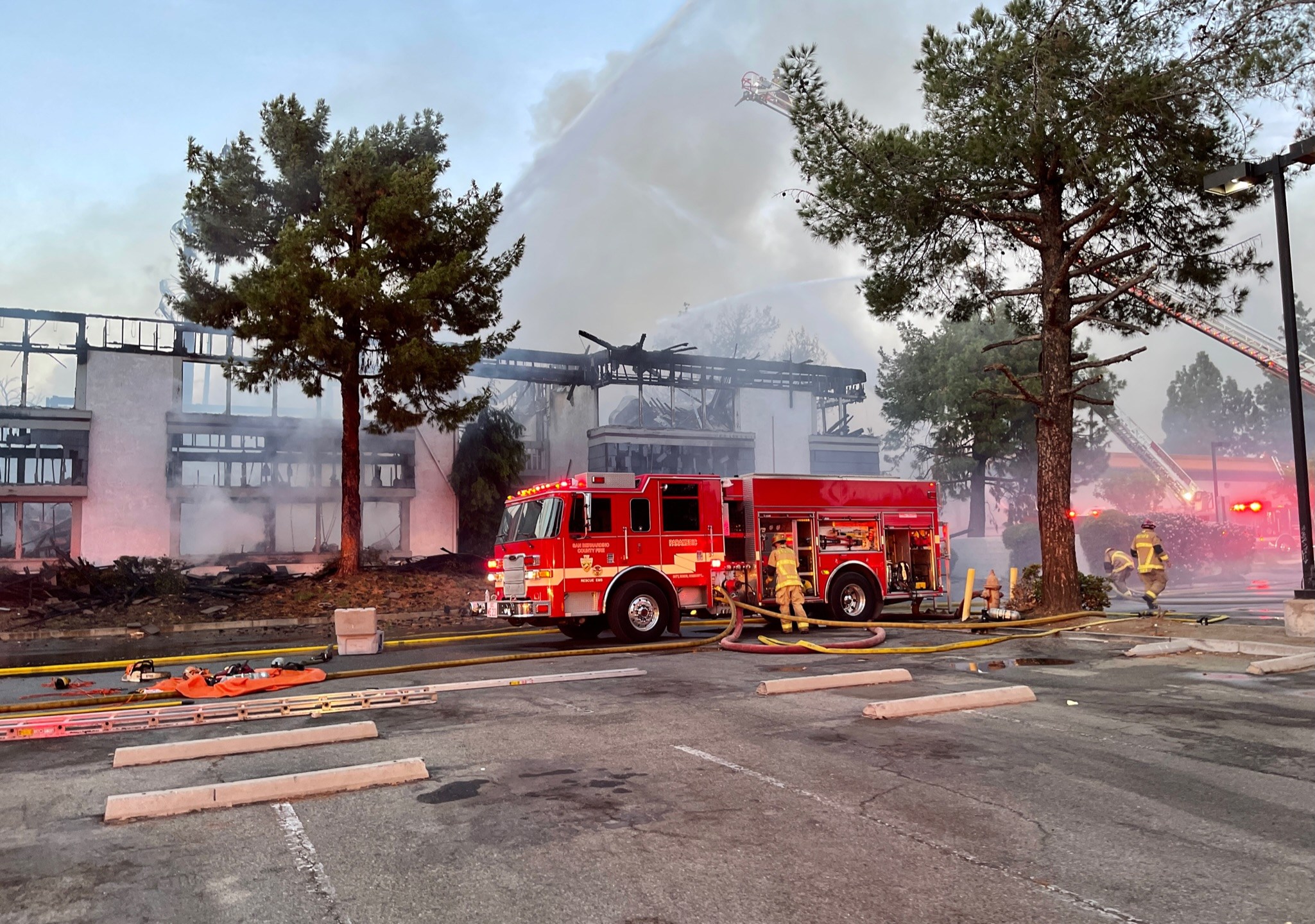 A San Bernardino office building suffered severe damage from a fire on Oct. 3, 2021. (SBCFPD)