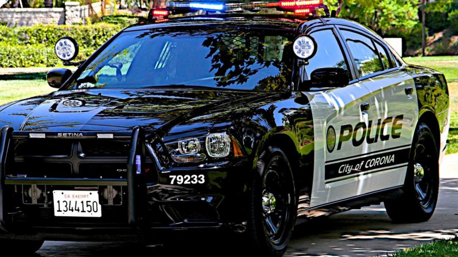 A Corona police car is seen in a photo posted to the department's Facebook page.