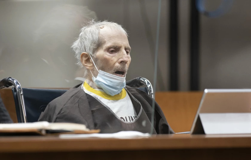 Robert Durst, shown during his sentencing hearing last week, is hospitalized and on a ventilator after contracting COVID-19, his lawyer said.(Myung J. Chun / Los Angeles Times)