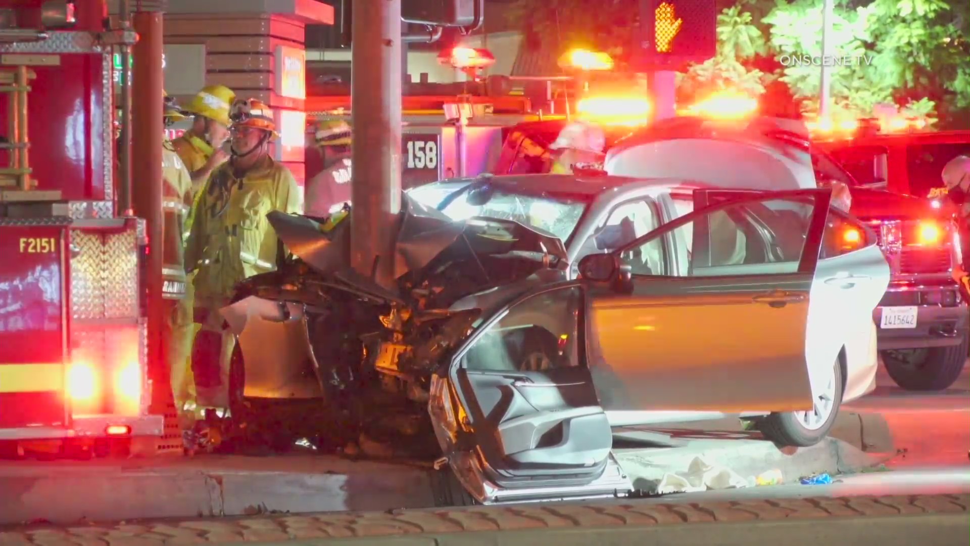 Emergency personnel respond to a fatal crash in Gardena on Oct. 19, 2021. (OnScene.TV)