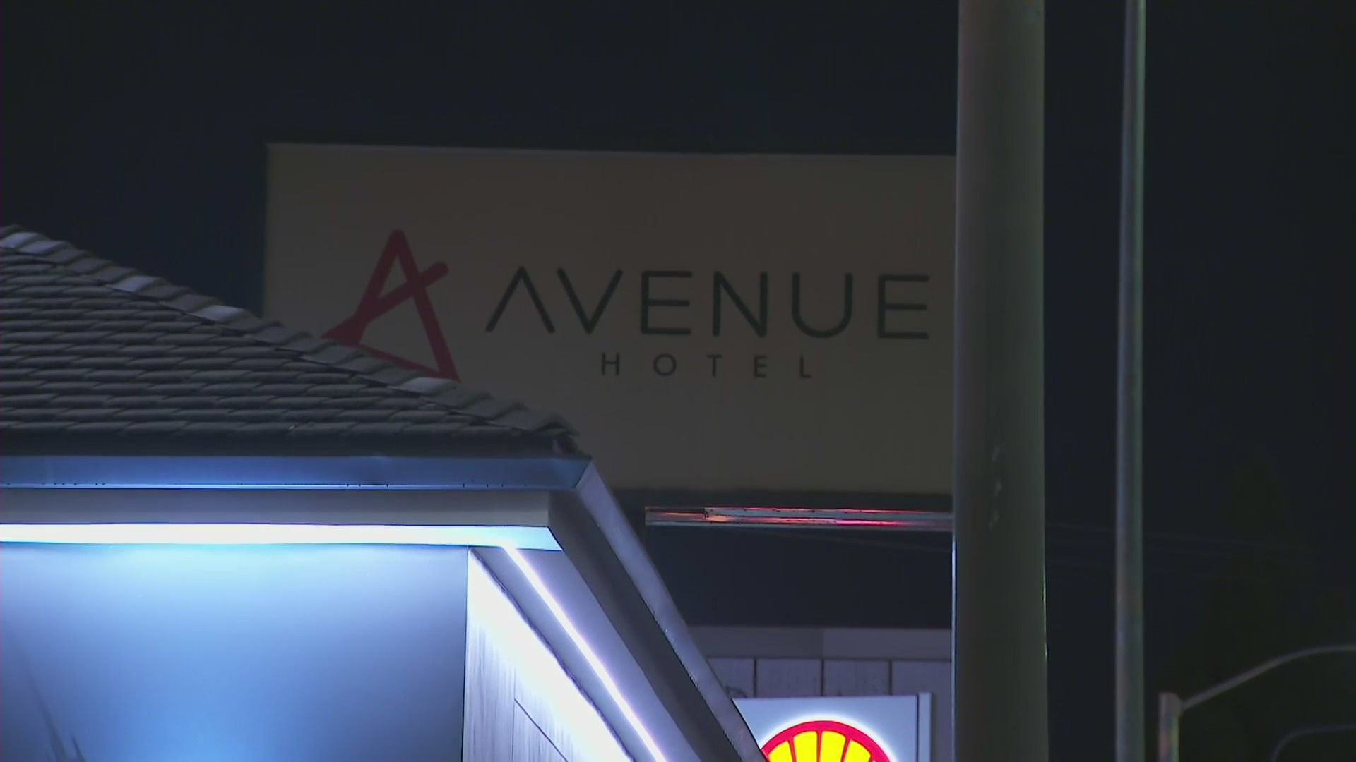 Police investigate a fatal shooting outside the Avenue Hotel in East Hollywood on Oct. 5, 2021. (KTLA)