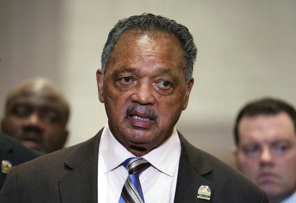 The Rev. Jesse Jackson speaks during a news conference after the verdict was read in the trial of former Minneapolis police Officer Derek Chauvin, Tuesday, April 20, 2021, in Minneapolis, in the death of George Floyd. (AP Photo/John Minchillo, File)