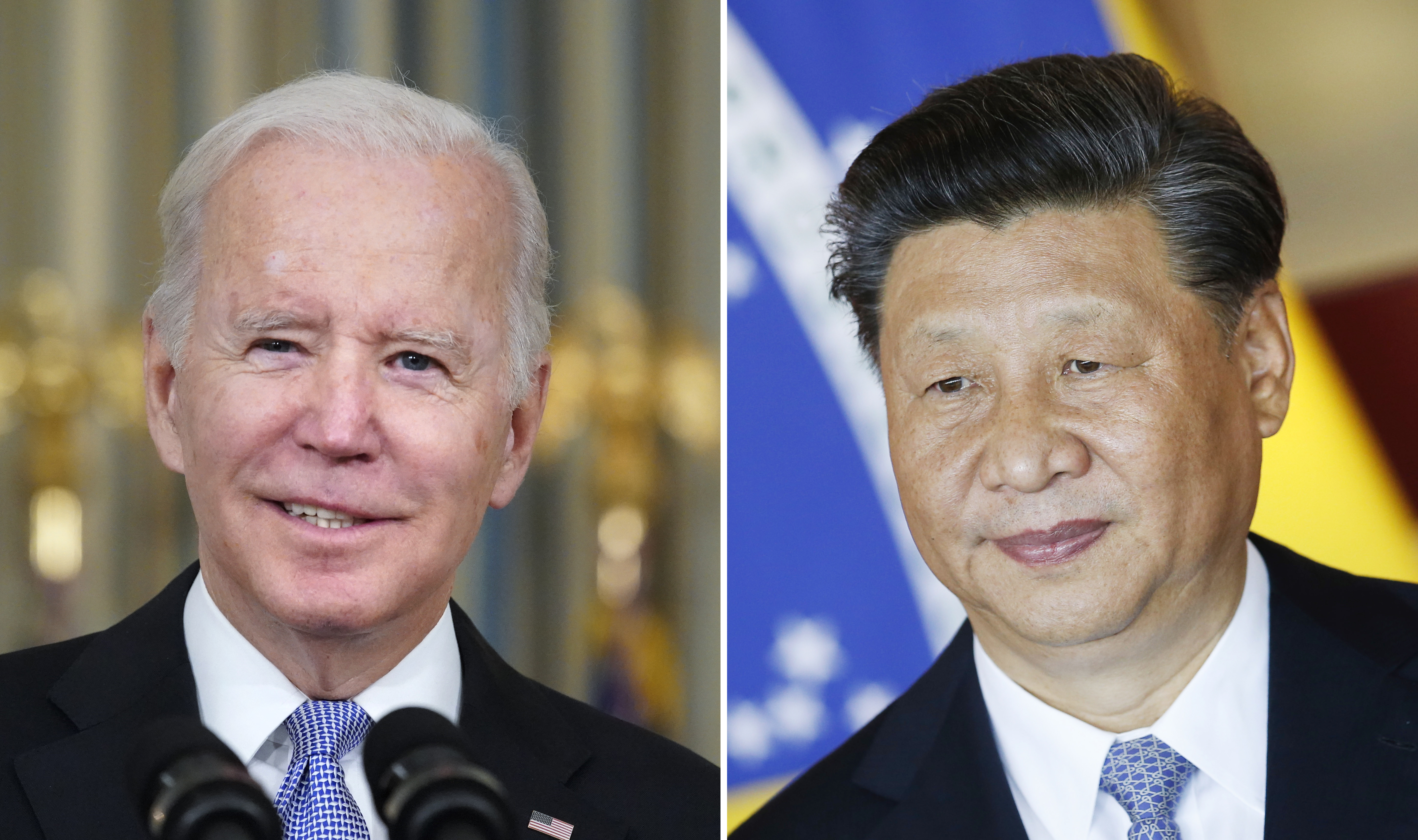 This combination image shows U.S. President Joe Biden in Washington, Nov. 6, 2021, and China's President Xi Jinping in Brasília, Brazil, Nov. 13, 2019. (Alex Brandon, Eraldo Peres/Associated Press)