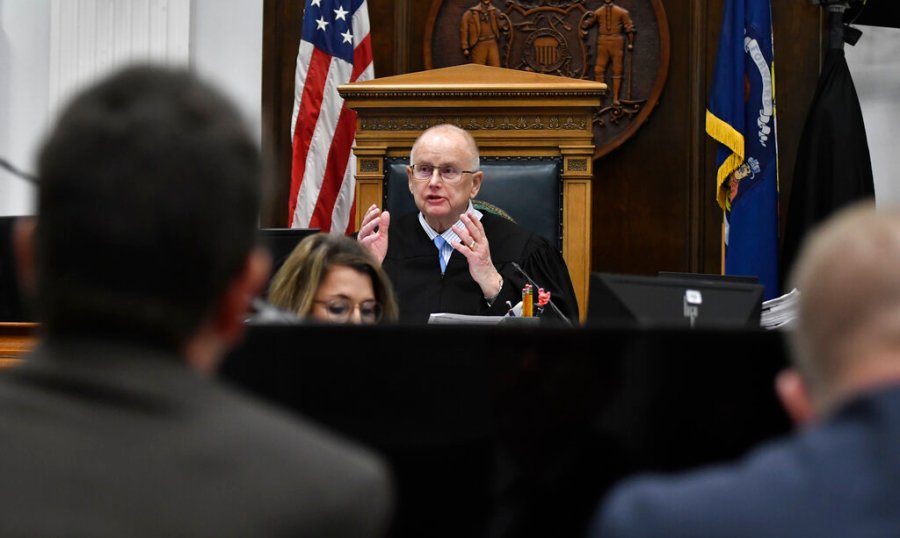 Judge Bruce Schroeder speaks to the attorneys about how the jury will view evidence as they deliberate during Kyle Rittenhouse's trial at the Kenosha County Courthouse in Kenosha, Wis., on Wednesday, Nov. 17, 2021. (Sean Krajacic/The Kenosha News via AP, Pool)