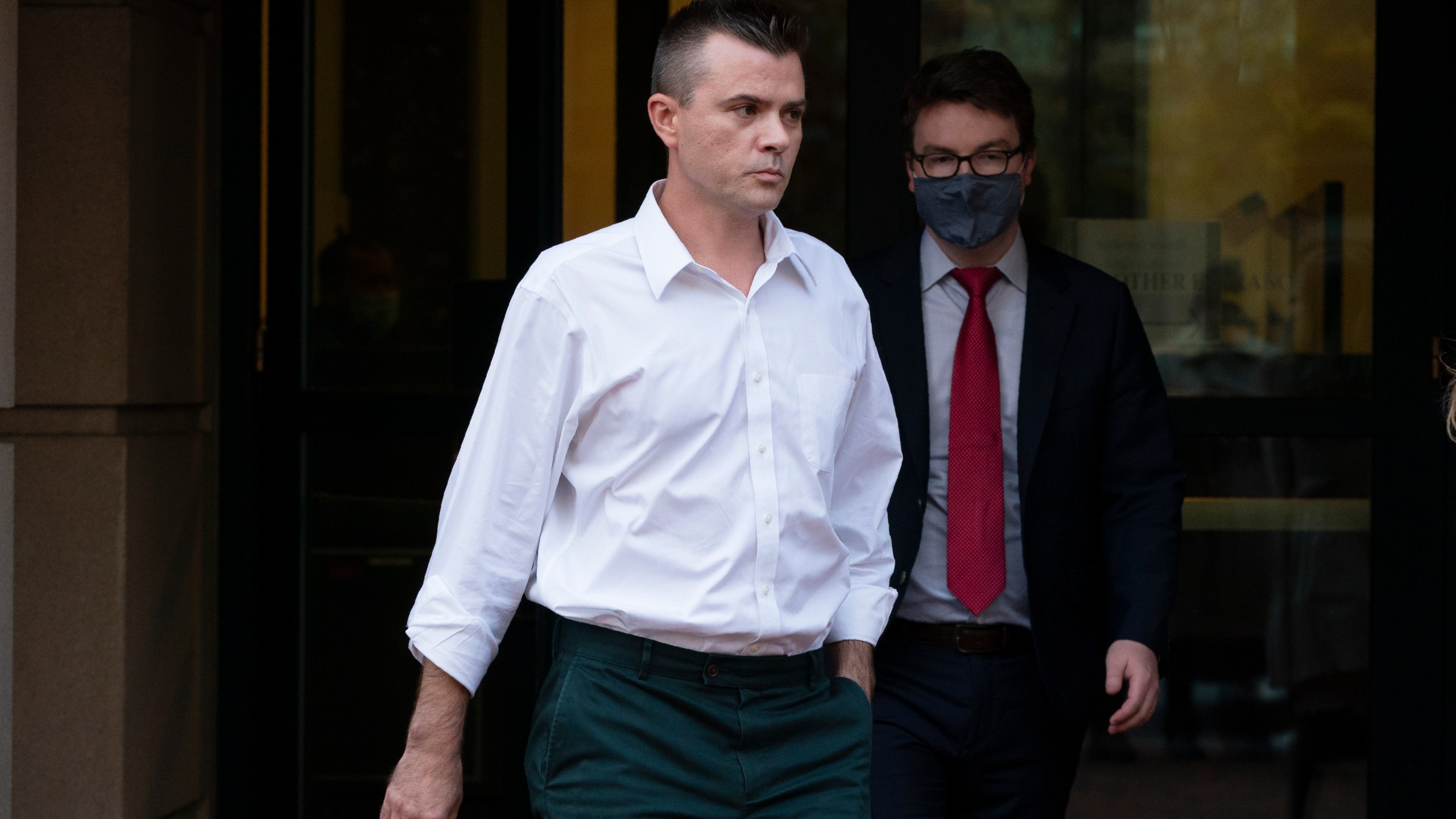 Igor Danchenko leaves Albert V. Bryan United States Courthouse in Alexandria, Va., Thursday, Nov. 4, 2021. Danchenko, a Russian analyst who contributed to a dossier of Democratic-funded research into ties between Russia and Donald Trump, was arrested Thursday on charges of lying to the FBI about his sources of information, among them an associate of Hillary Clinton. (AP Photo/Manuel Balce Ceneta)