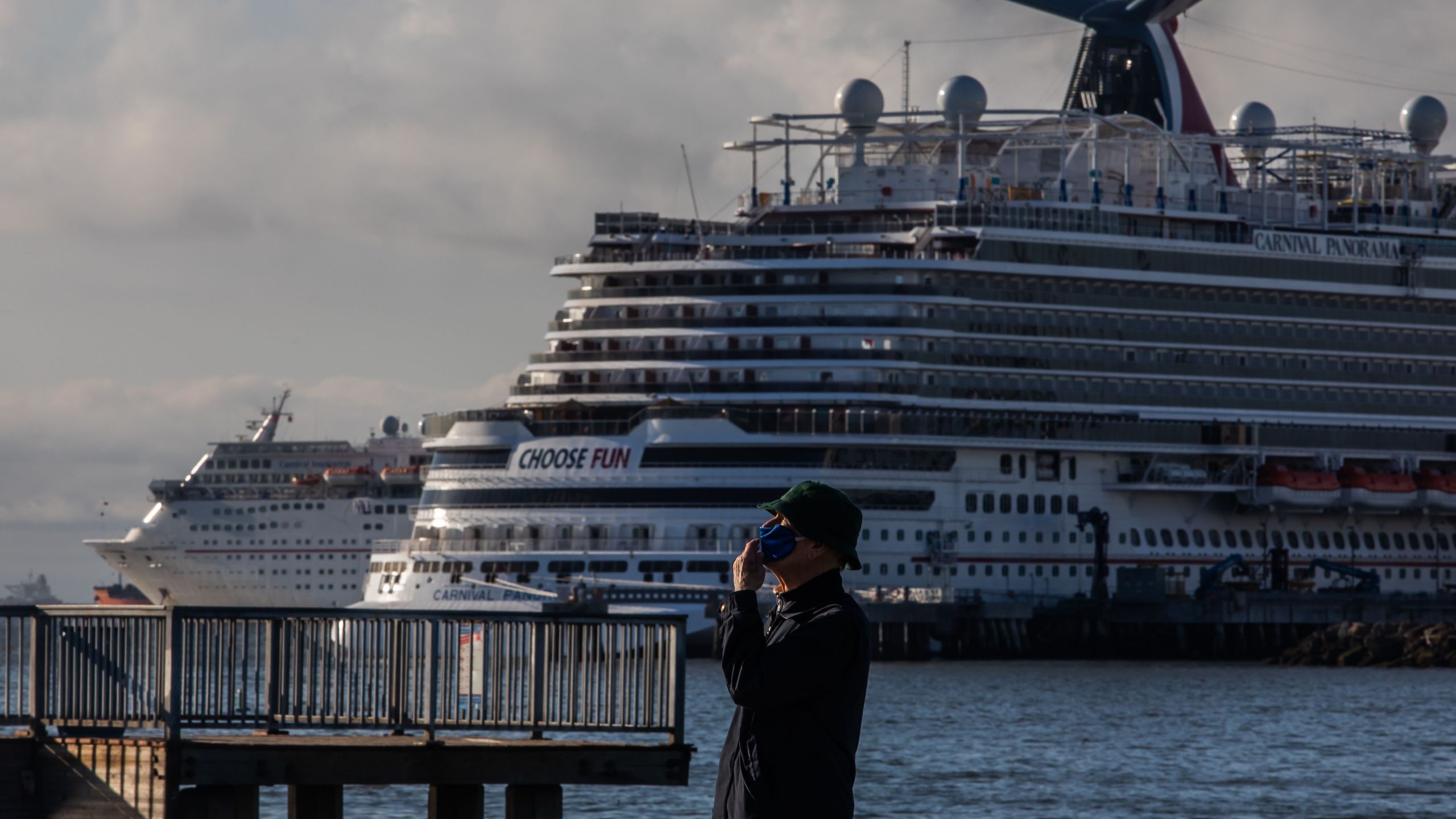 Cruise Ships are seen docked at the port due to a no-sail order in Long Beach on April 11, 2020. (APU GOMES/AFP via Getty Images)