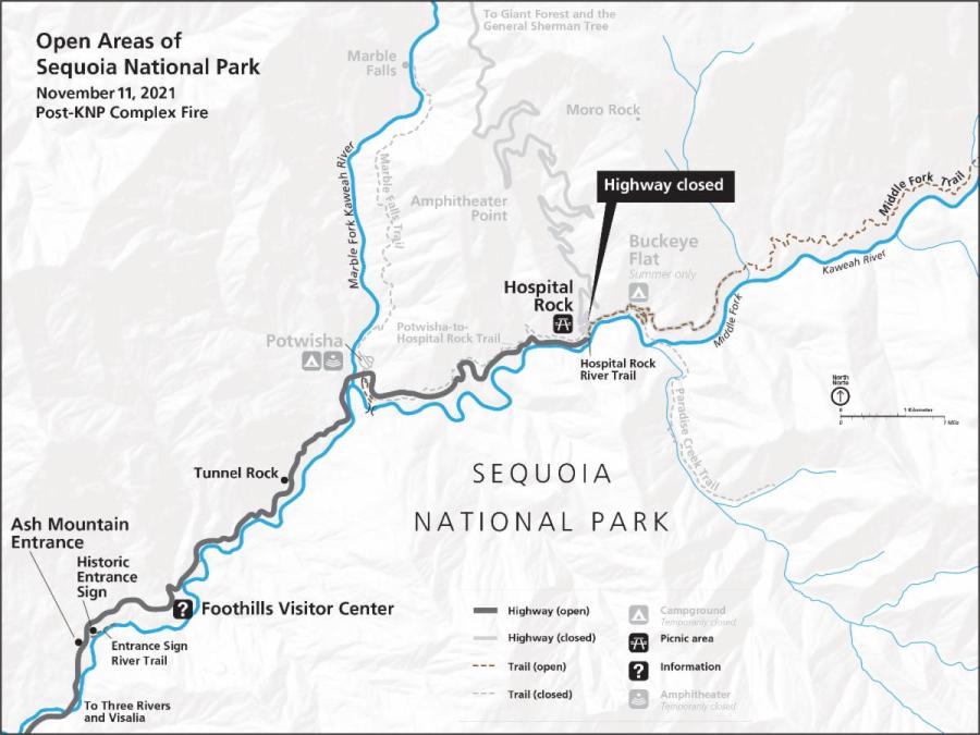 The National Park Service released a map of areas of the Sequoia National Park that will reopen on Nov. 11, 2021.