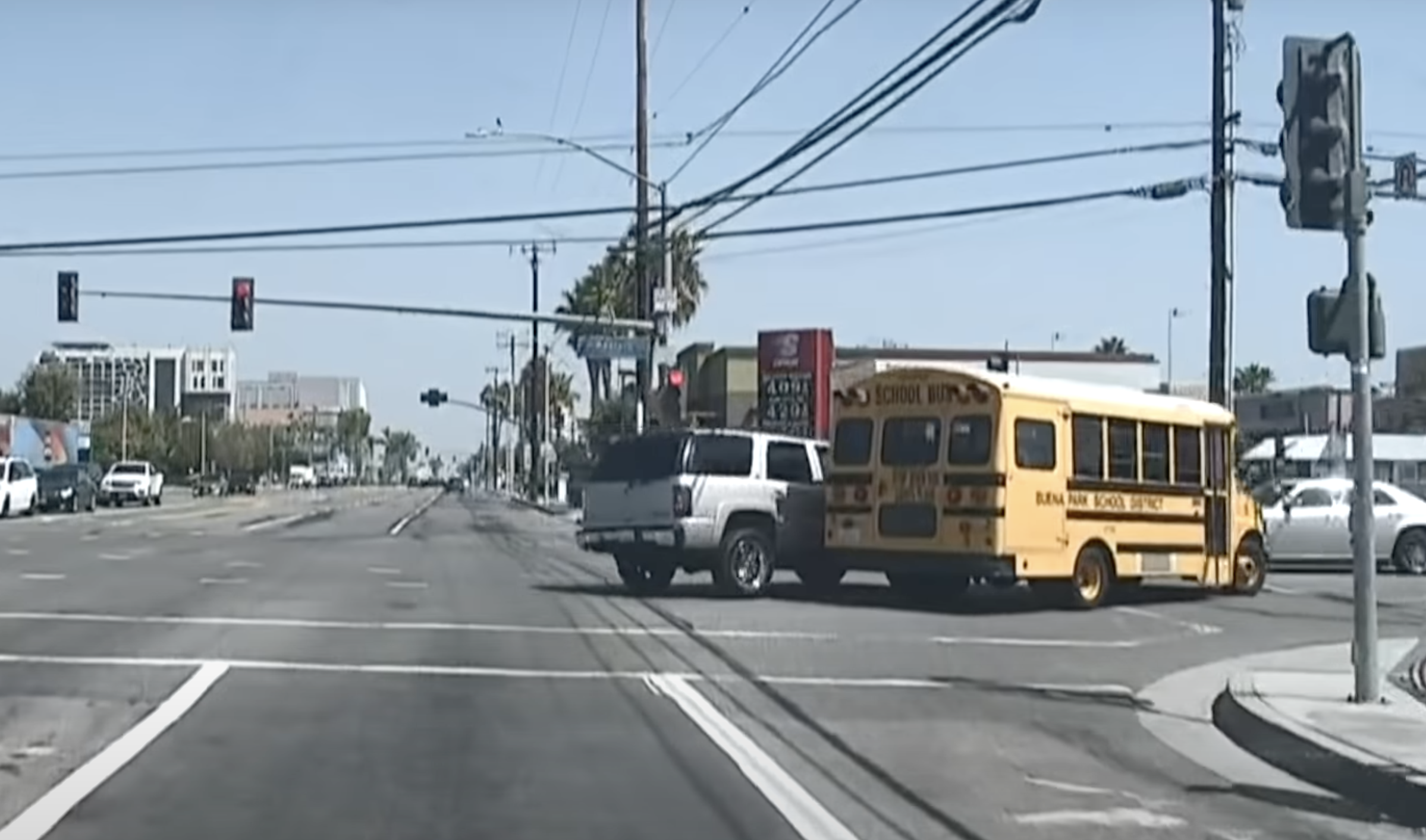 Buena Park police on released this dashcam footage of a suspect ramming a school bus during a police that ended with a fatal shooting on Sept. 3, 2021.