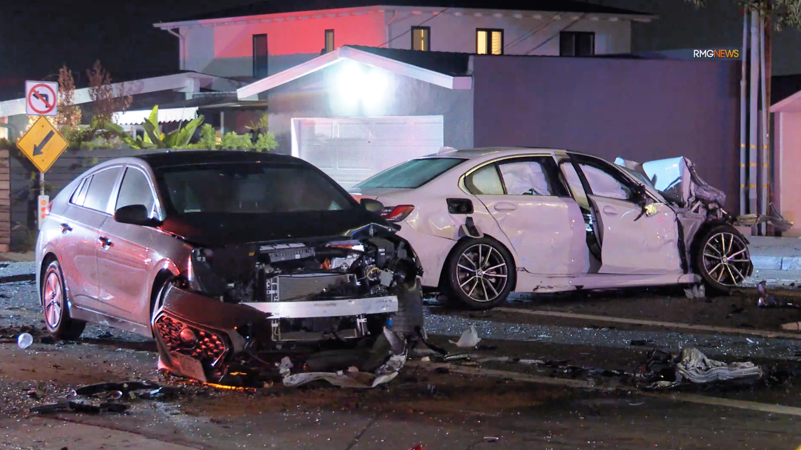 Vehicles are seen after a crash in Manhattan Beach on Nov. 23, 2021. (RMG)