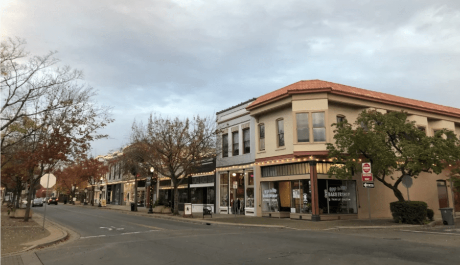 Montgomery Street, in downtown Oroville, is seen at dusk in this undated photo.(Hailey Branson-Potts / Los Angeles Times)