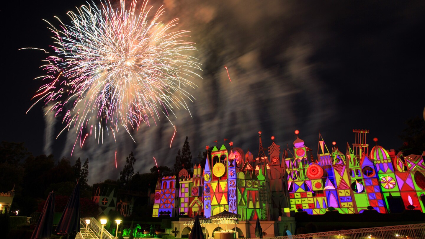 Fireworks are seen over “It’s a Small World” at Disneyland in this undated photo. (Francine Orr/Los Angeles Times)