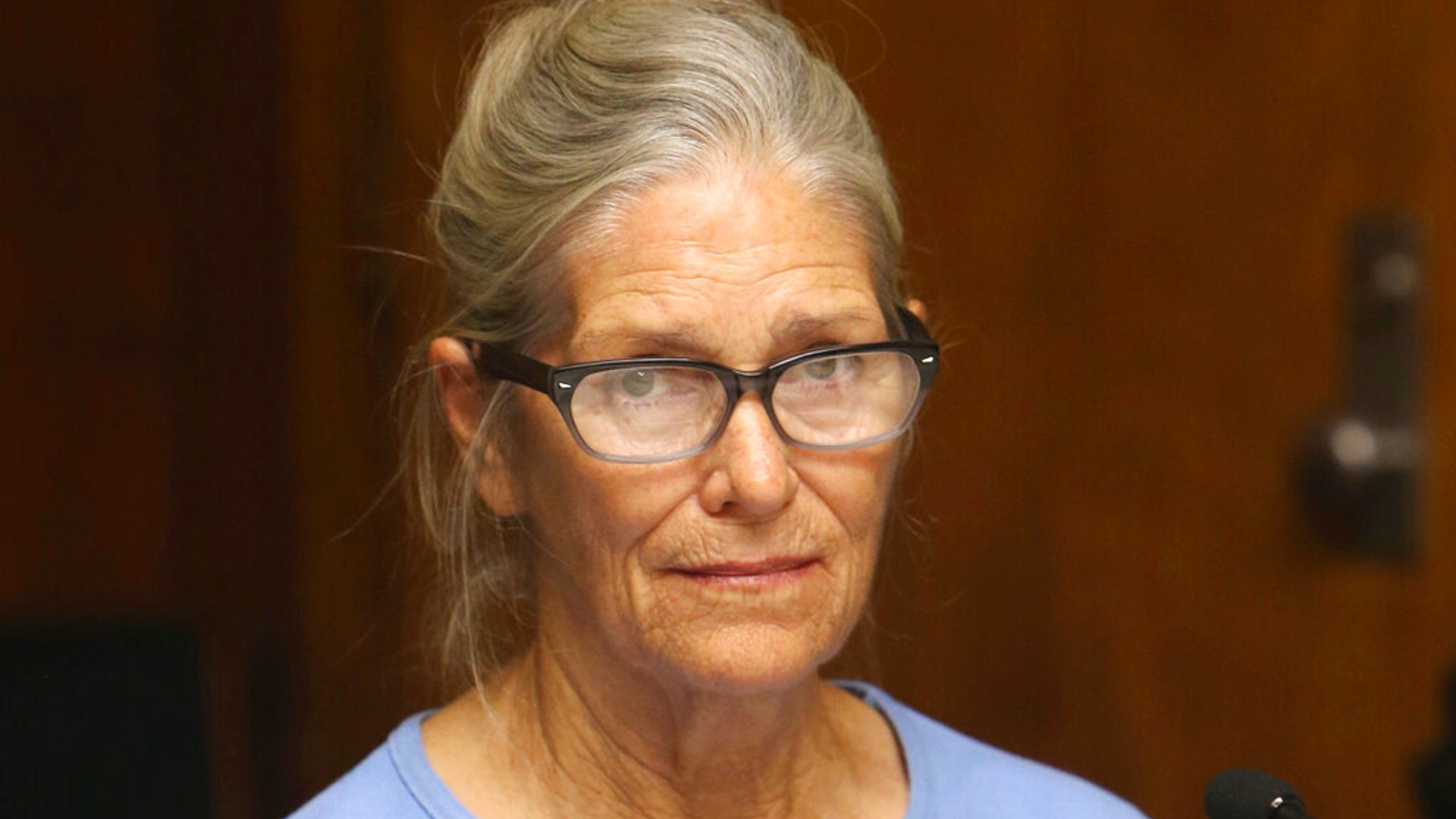 Leslie Van Houten attends her parole hearing at the California Institution for Women in Corona, Calif., Sept. 6, 2017. (Stan Lim/The Orange County Register via AP, Pool, File)