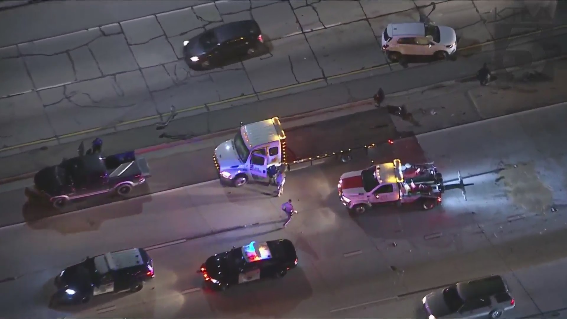 A six-car collision is seen on Nov. 24, 2021, in Granada Hills. (KTLA)