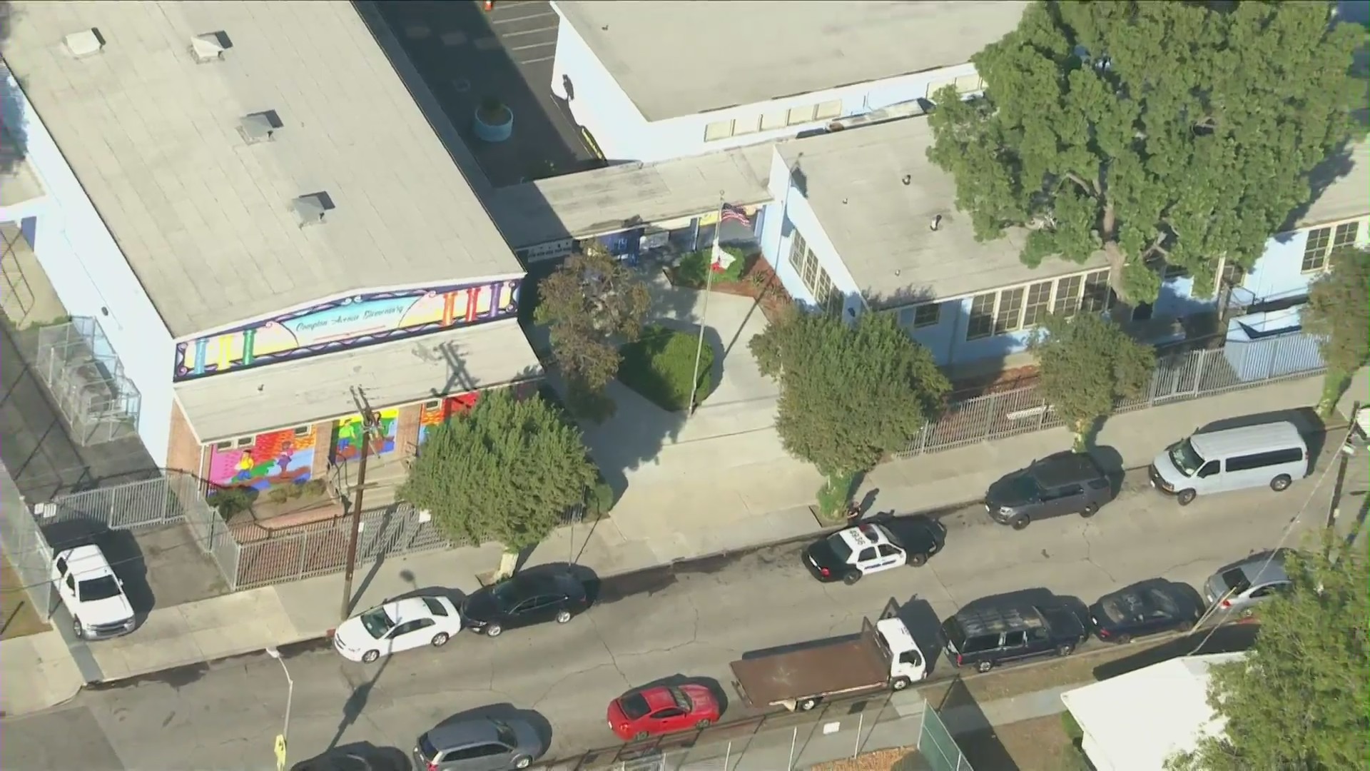 Authorities are investigating after a shooting was reported outside an elementary school in the Watts neighborhood of South Los Angeles on Nov. 3, 2021. (KTLA)