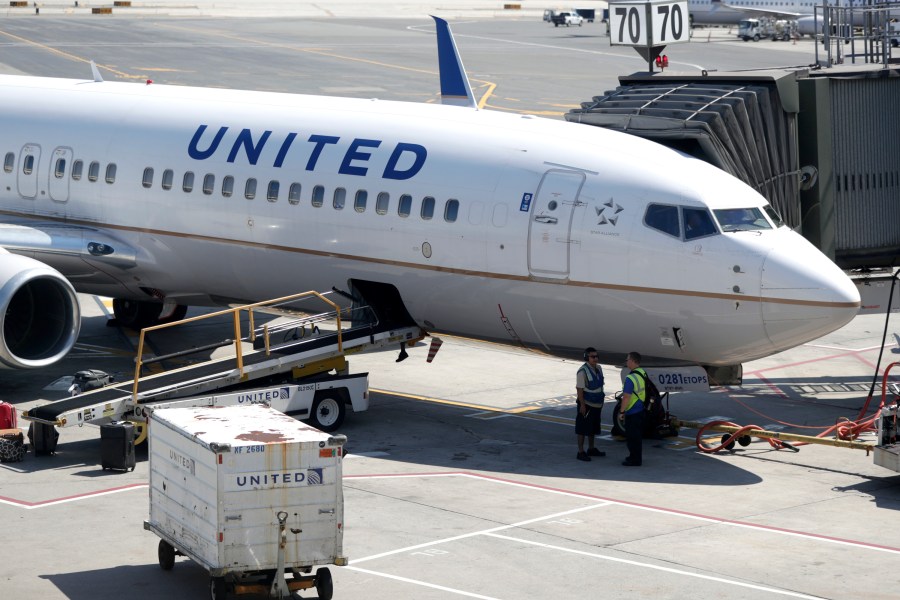 In this July 18, 2018, file photo a United Airlines commercial jet sits at a gate at Terminal C of Newark Liberty International Airport in Newark, N.J. (AP Photo/Julio Cortez, File)