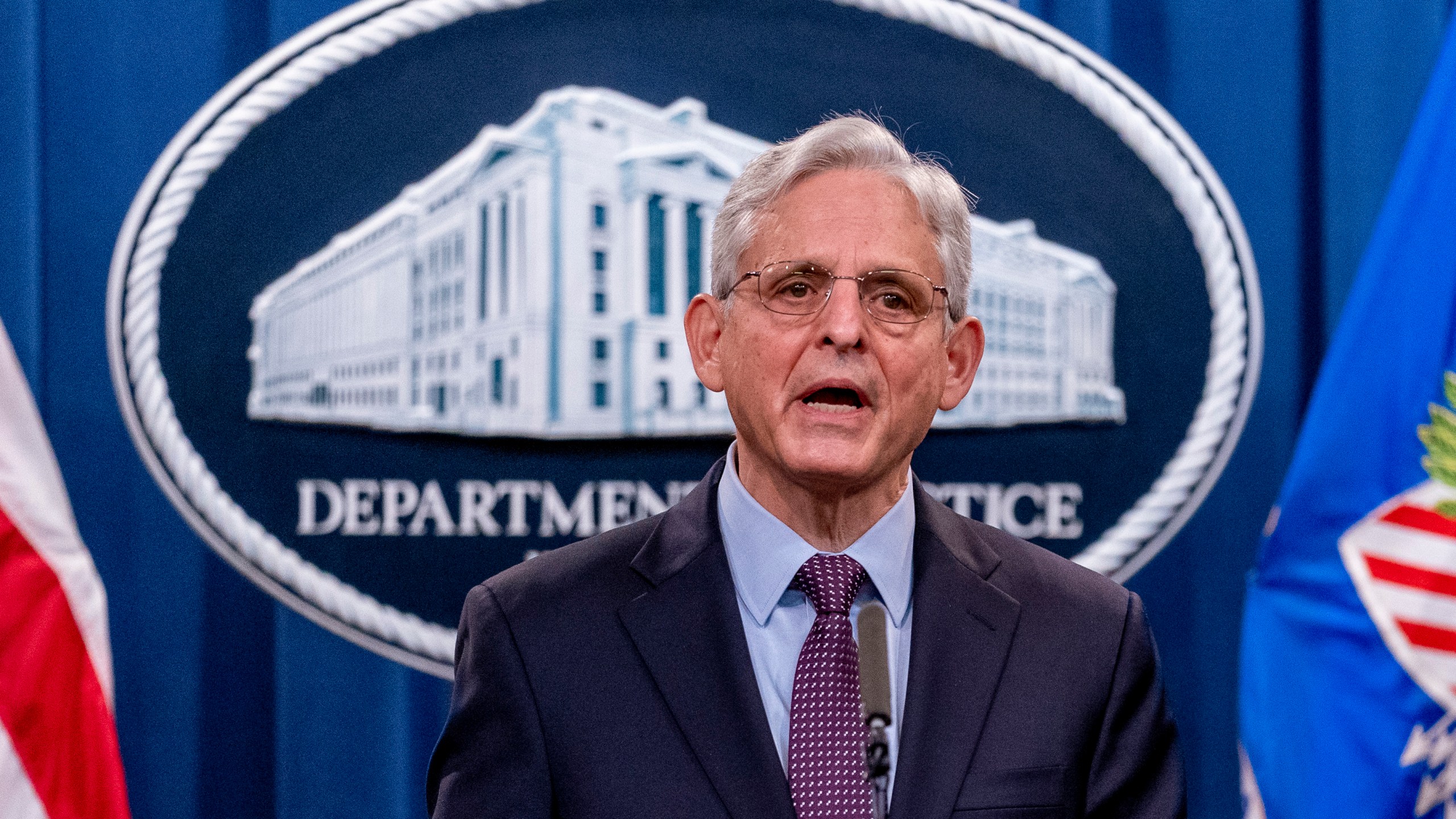 Attorney General Merrick Garland speaks at a news conference at the Justice Department on Nov. 8, 2021. The Department of Justice has sued Texas over new redistricting maps, saying the plans discriminate against voters in the state's booming Latino and Black populations. (Andrew Harnik/Associated Press)