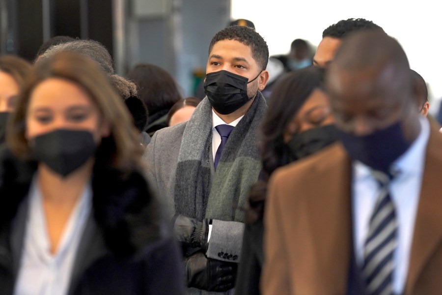 Actor Jussie Smollett arrives at the Leighton Criminal Courthouse on Dec. 8, 2021, day seven of his trial in Chicago. (Charles Rex Arbogast/Associated Press)