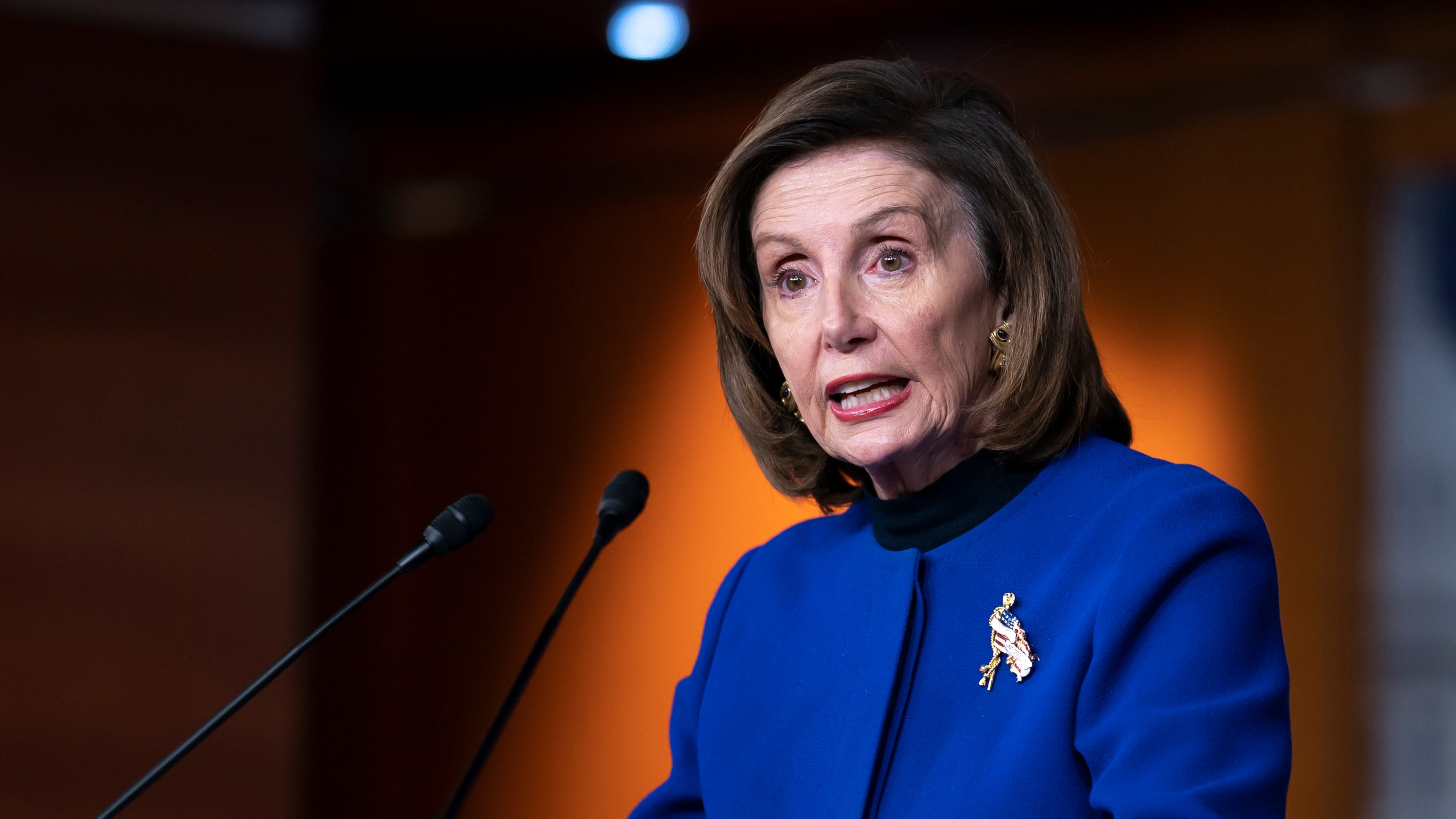 Speaker of the House Nancy Pelosi, D-Calif., speaks during a news conference at the Capitol in Washington, Dec. 2, 2021. A North Carolina man who came to Washington armed with guns and threatened to shoot House Speaker Pelosi the day after the Jan. 6 riot was sentenced. (J. Scott Applewhite/Associated Press)