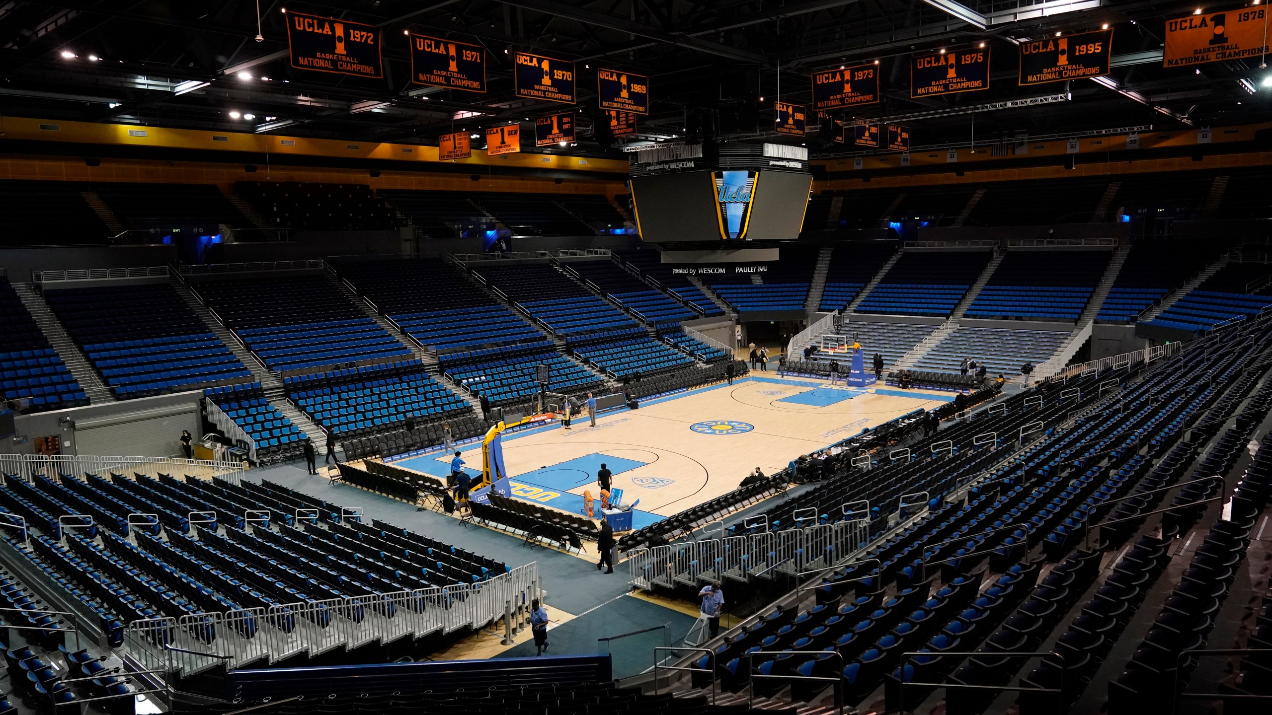 An empty Pauley Pavilion is seen before an NCAA college basketball game between UCLA and Alabama State Wednesday, Dec. 15, 2021, in Los Angeles. (AP Photo/Marcio Jose Sanchez)