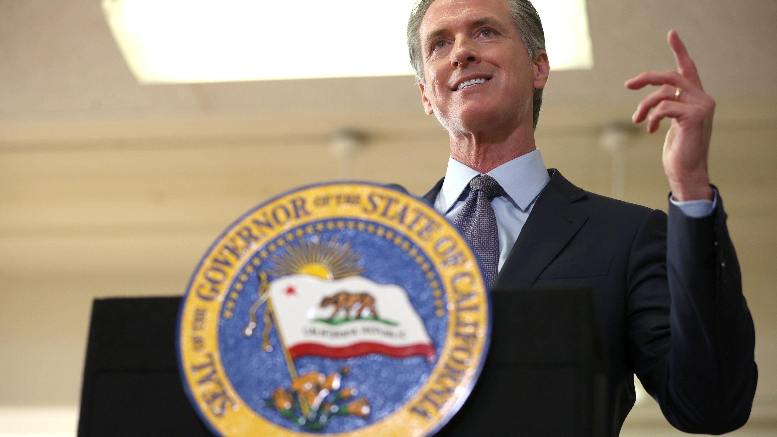 California Gov. Gavin Newsom speaks during a news conference after meeting with students at James Denman Middle School on Oct. 1, 2021 in San Francisco. (Justin Sullivan/Getty Images)