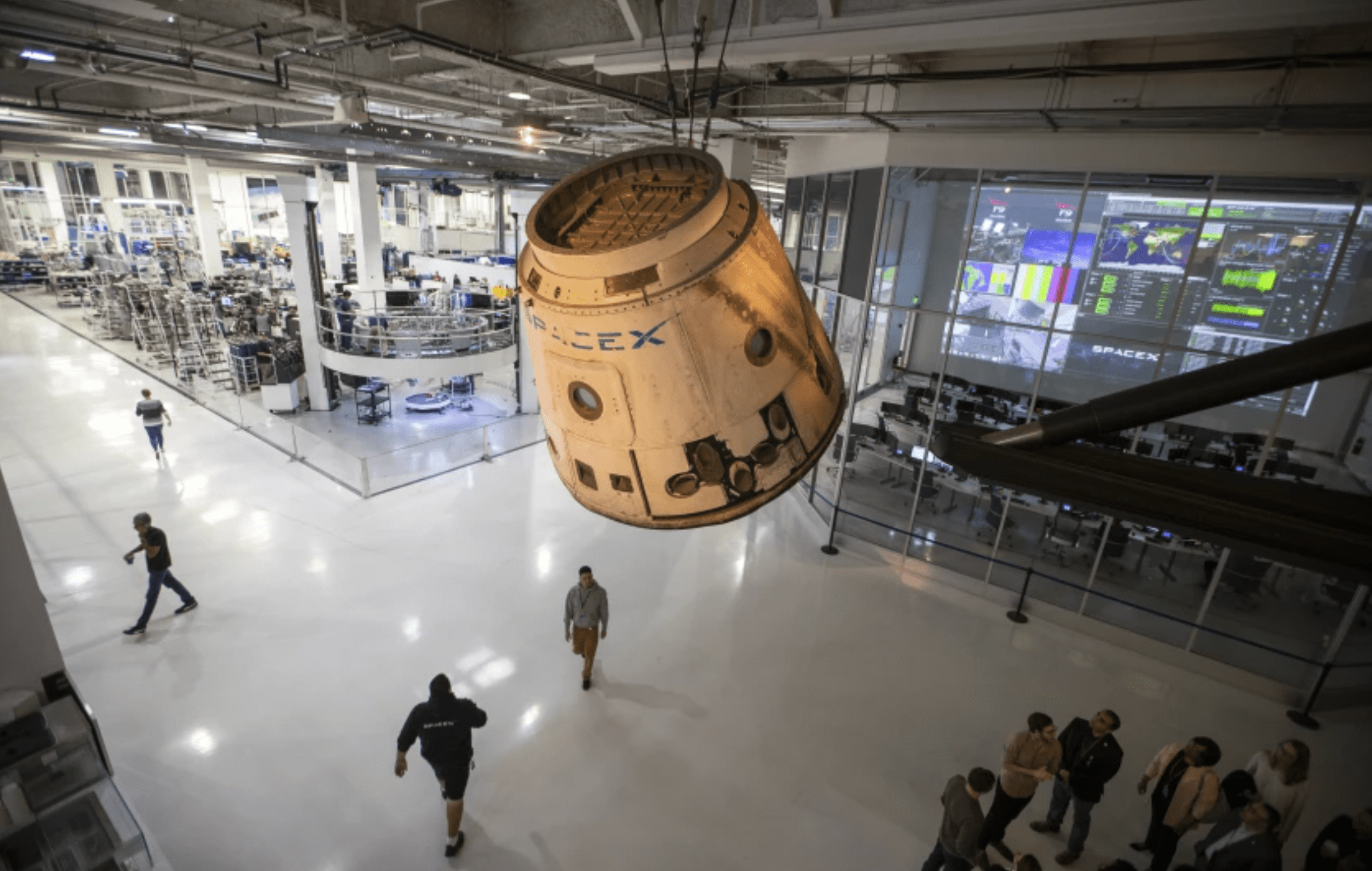 A December 2018 photo shows the inside of the SpaceX headquarters in Hawthorne. More than 100 employees at the facility have tested positive for COVID-19.(Allen J. Schaben / Los Angeles Times)