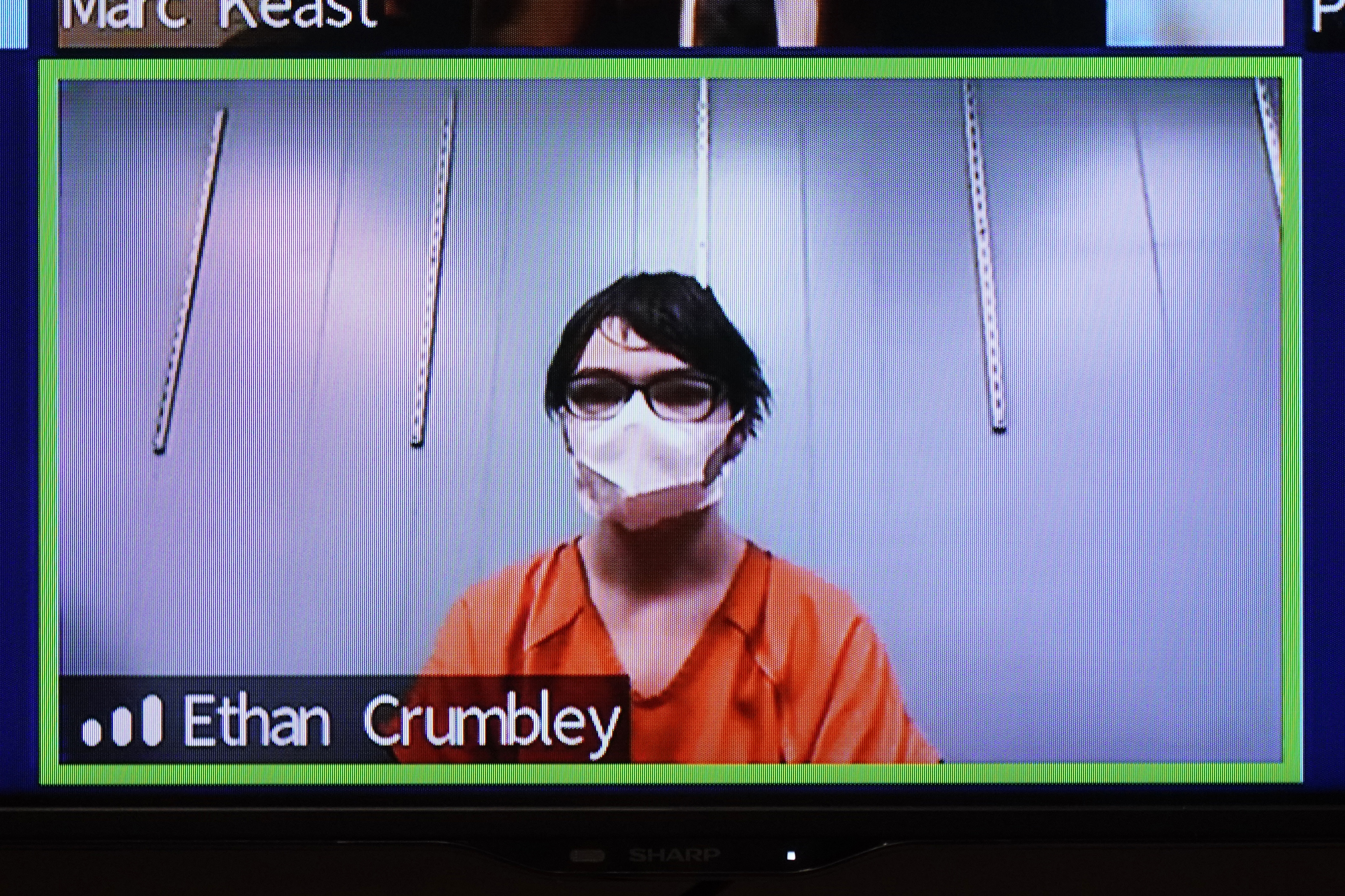 This image from 52-3 District Court shows Ethan Crumbley in a Zoom hearing in Rochester Hills, Mich., on Jan. 7, 2022. The teenager charged with killing four students at their Michigan high school has waived a key court hearing. (AP Photo/Carlos Osorio)