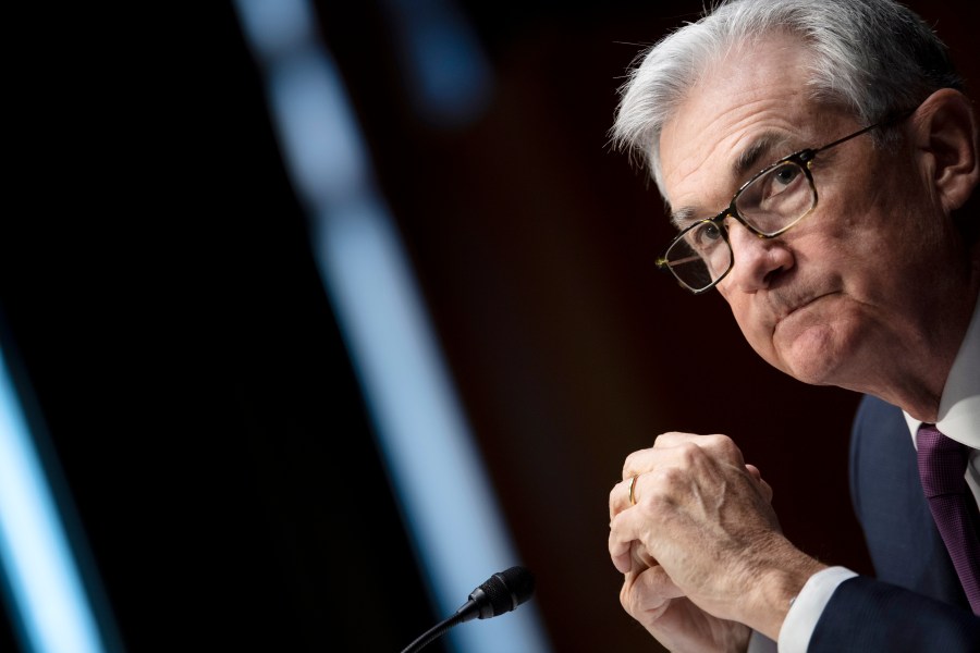 Federal Reserve Board Chairman Jerome Powell listens during his re-nominations hearing before the Senate Banking, Housing and Urban Affairs Committee, Tuesday, Jan. 11, 2022, on Capitol Hill in Washington. (Brendan Smialowski/Pool via AP)