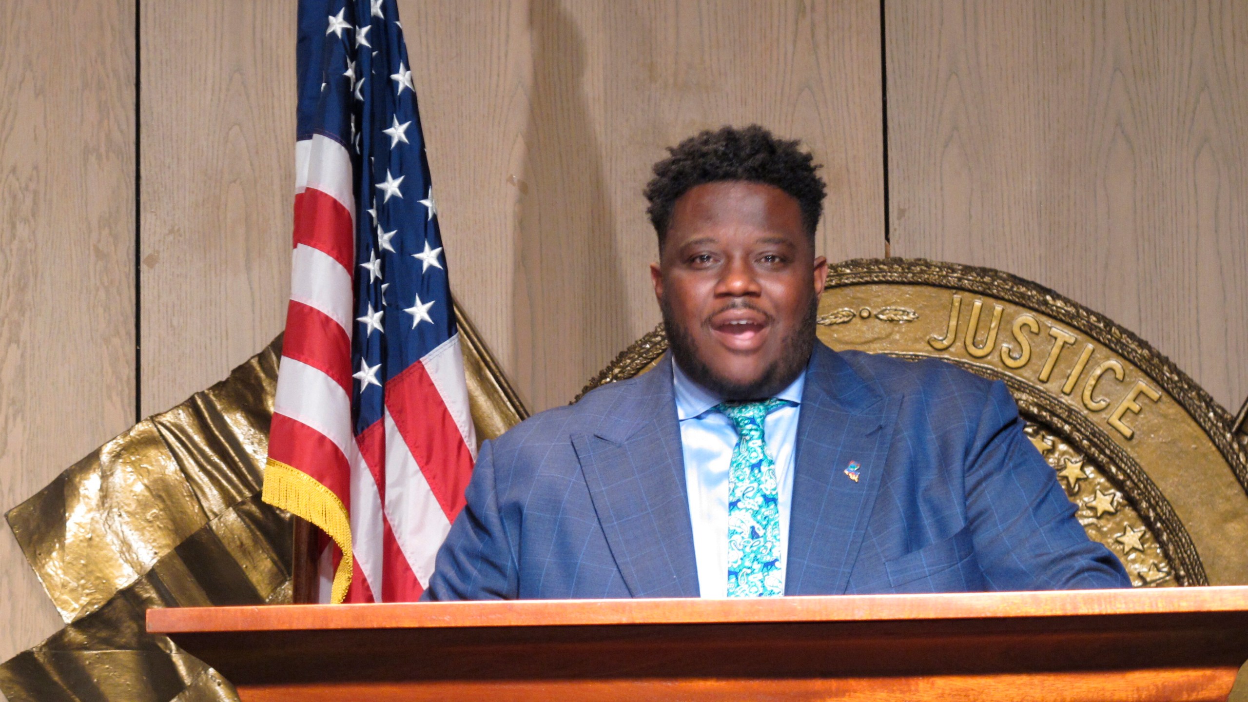 Publisher and community activist Gary Chambers Jr., D-Baton Rouge, speaks about his campaign for the 2nd Congressional District seat after signing up for the race on Wednesday, Jan. 20, 2021, in Baton Rouge, La. Chambers, a political newcomer in Louisiana whose adept use of social media drew notice when he finished strong in a U.S. House race last year has posted an online video ad certain to draw more attention and, perhaps, campaign donations — it shows him smoking marijuana while decrying racial disparities in arrests for the drug. (AP Photo/Melinda Deslatte, File)