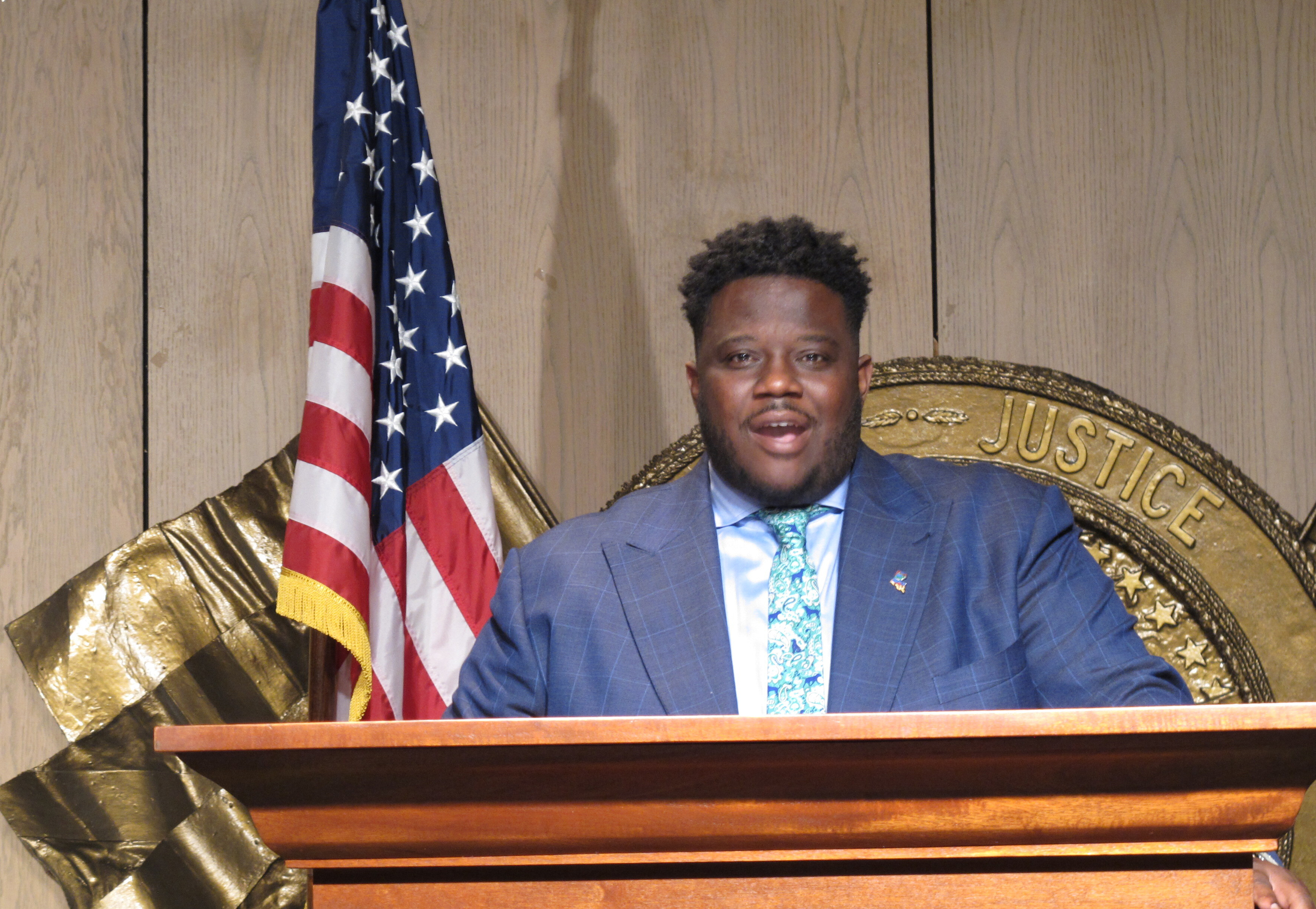 Publisher and community activist Gary Chambers Jr., D-Baton Rouge, speaks about his campaign for the 2nd Congressional District seat after signing up for the race on Wednesday, Jan. 20, 2021, in Baton Rouge, La. Chambers, a political newcomer in Louisiana whose adept use of social media drew notice when he finished strong in a U.S. House race last year has posted an online video ad certain to draw more attention and, perhaps, campaign donations — it shows him smoking marijuana while decrying racial disparities in arrests for the drug. (AP Photo/Melinda Deslatte, File)