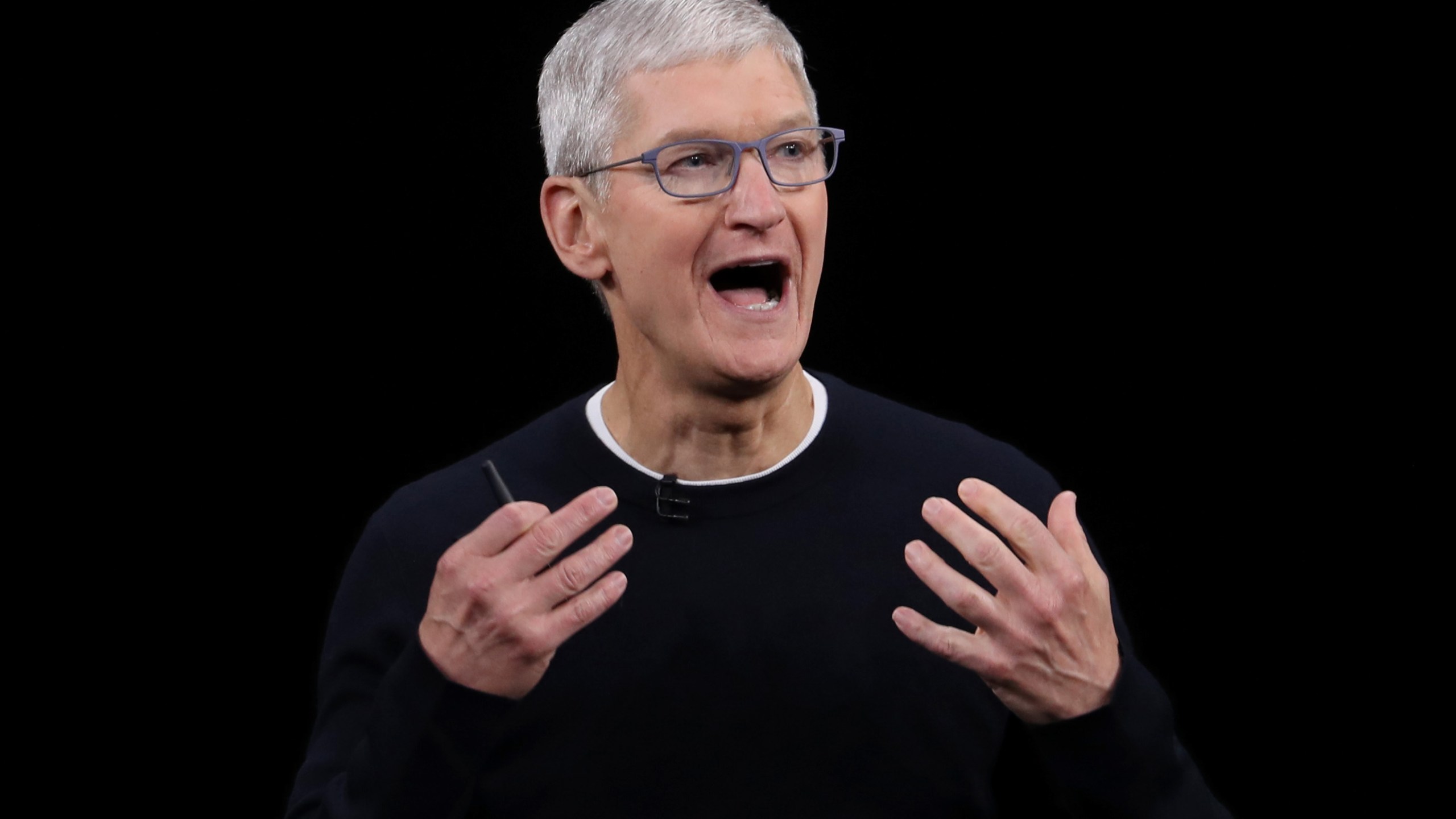 Apple CEO Tim Cook delivers the keynote address during an event on Sept. 10, 2019 in the Steve Jobs Theater on Apple's Cupertino, California campus. (Justin Sullivan/Getty Images)