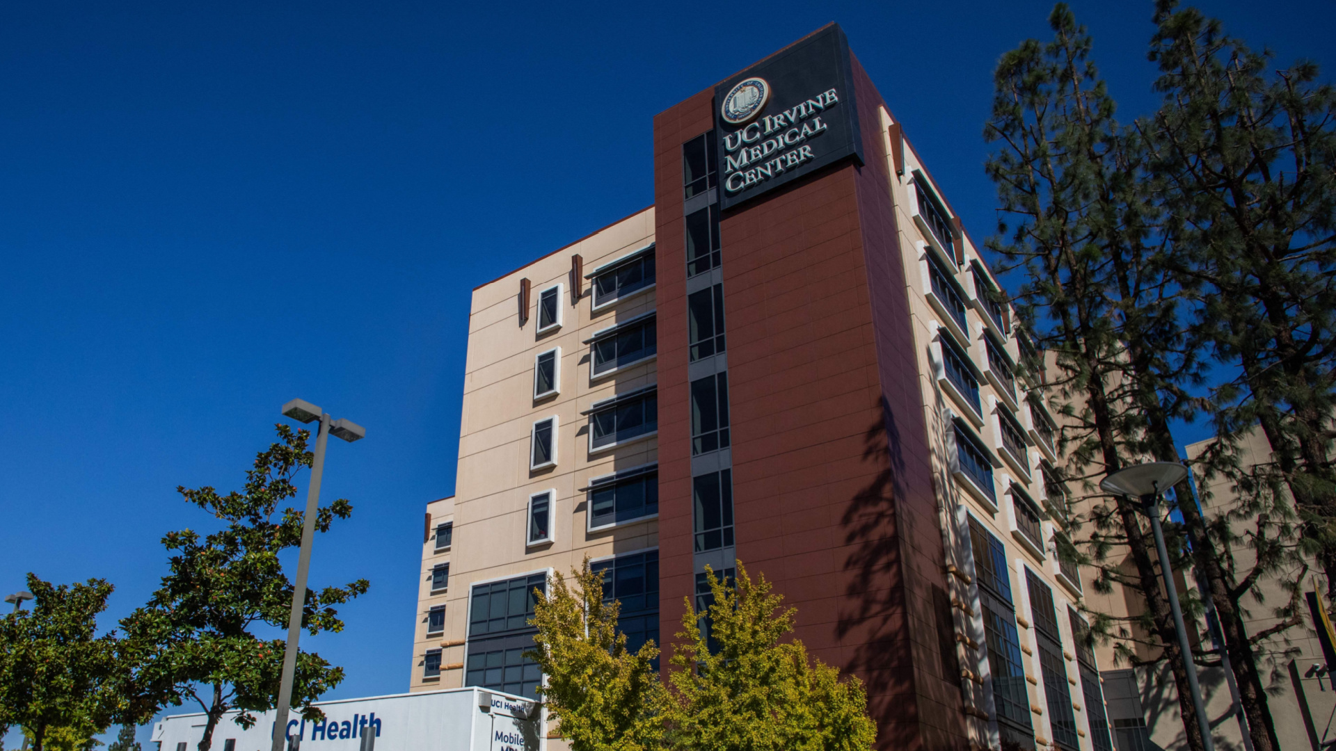 An exterior view of the University of California Irvine Medical Center is seen in Orange on Oct. 15, 2021. (APU GOMES/AFP via Getty Images)