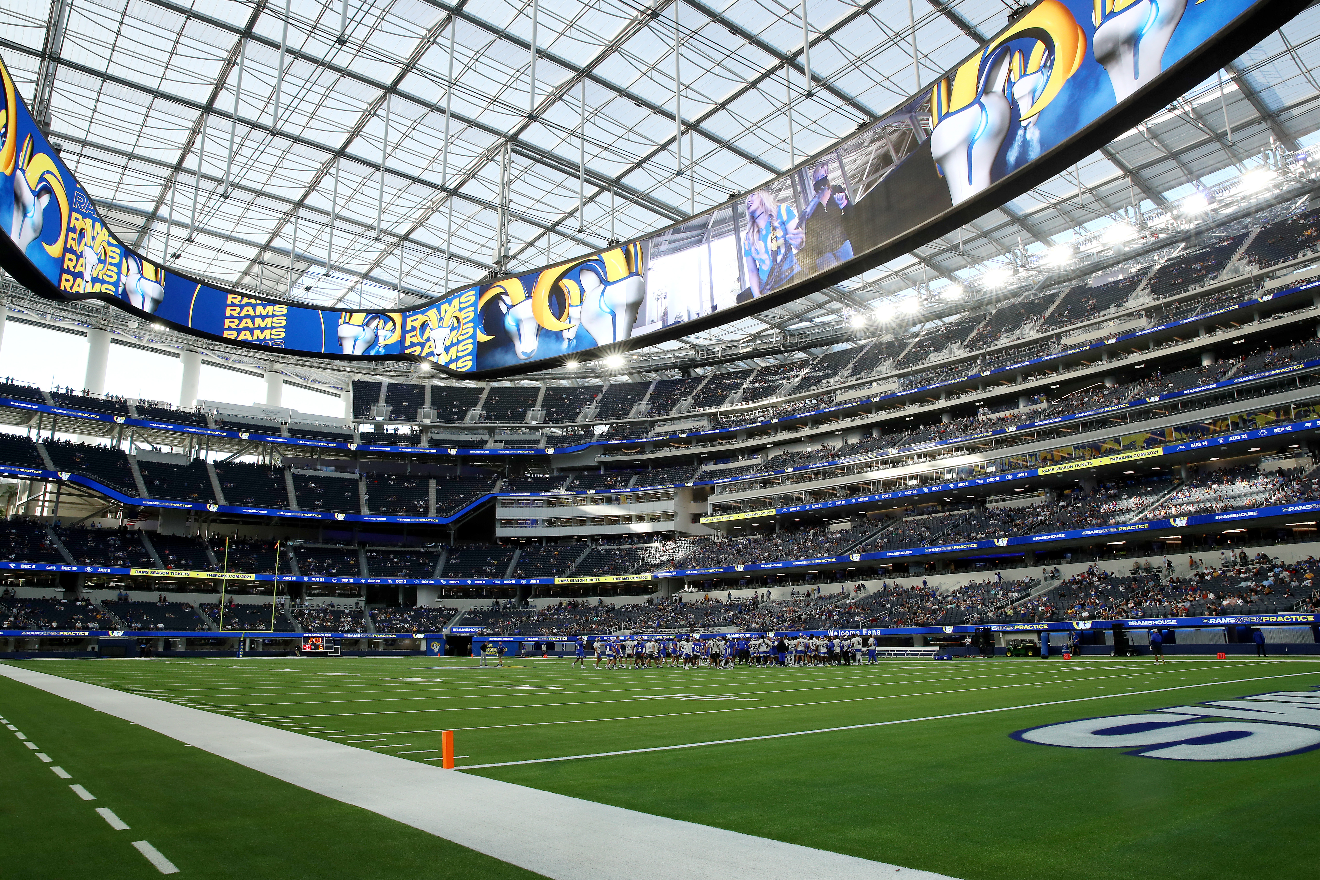 A general view of the field during the Los Angeles Rams open practice at SoFi Stadium on June 10, 2021 in Inglewood, California. (Katelyn Mulcahy/Getty Images)