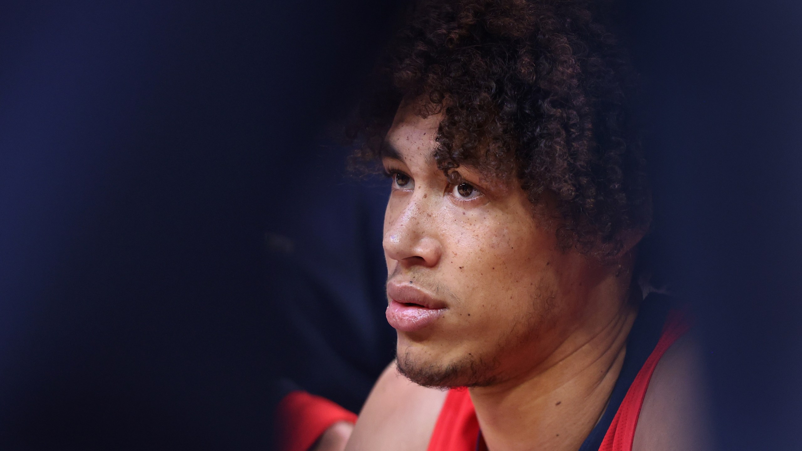 Jaxson Hayes of the New Orleans Pelicans watches from the bench during the second half of the NBA game against the Phoenix Suns at Footprint Center on Nov. 2, 2021 in Phoenix. (Christian Petersen/Getty Images)